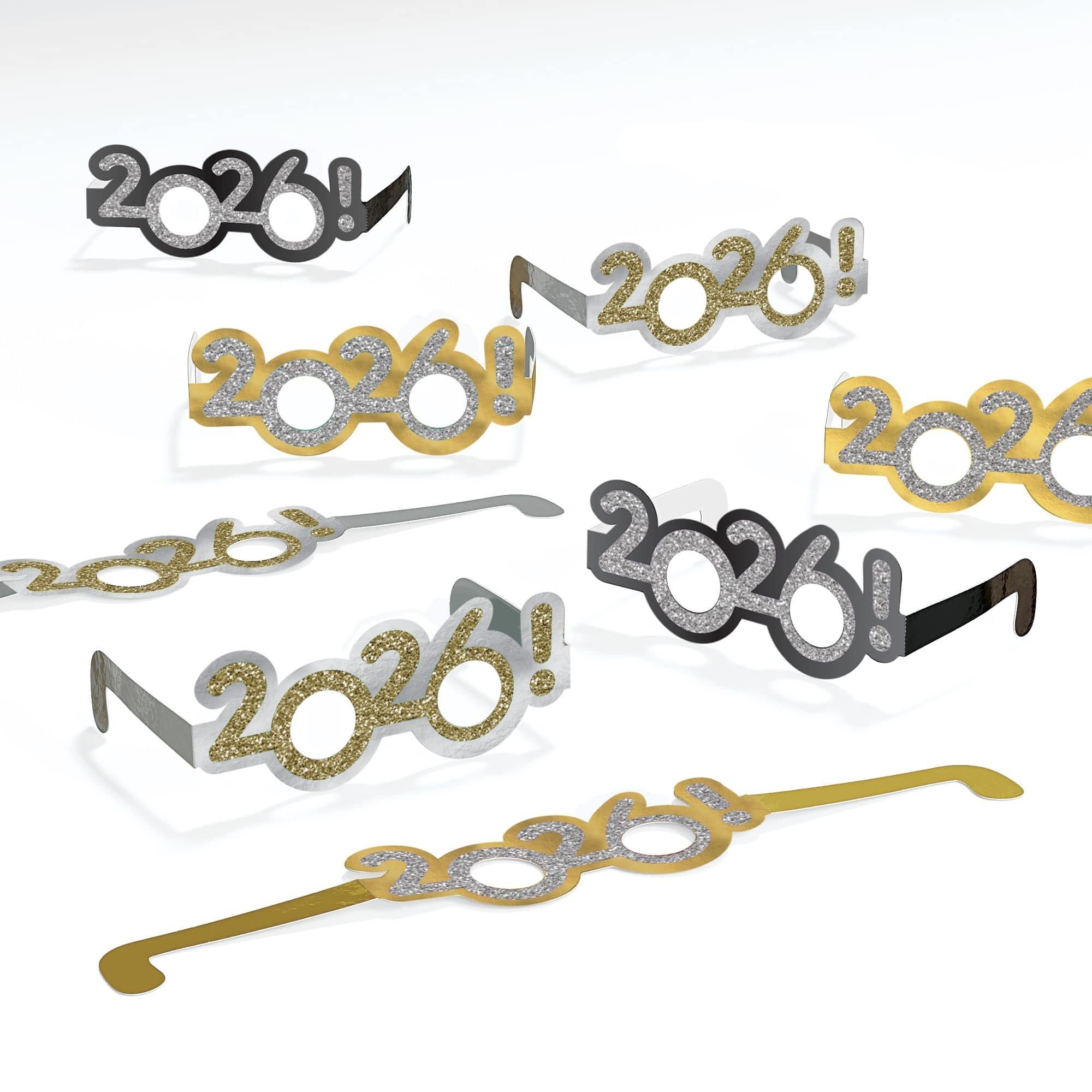 Black. Silver. & Gold 2026 NYE Glitter Glasses. 8ct