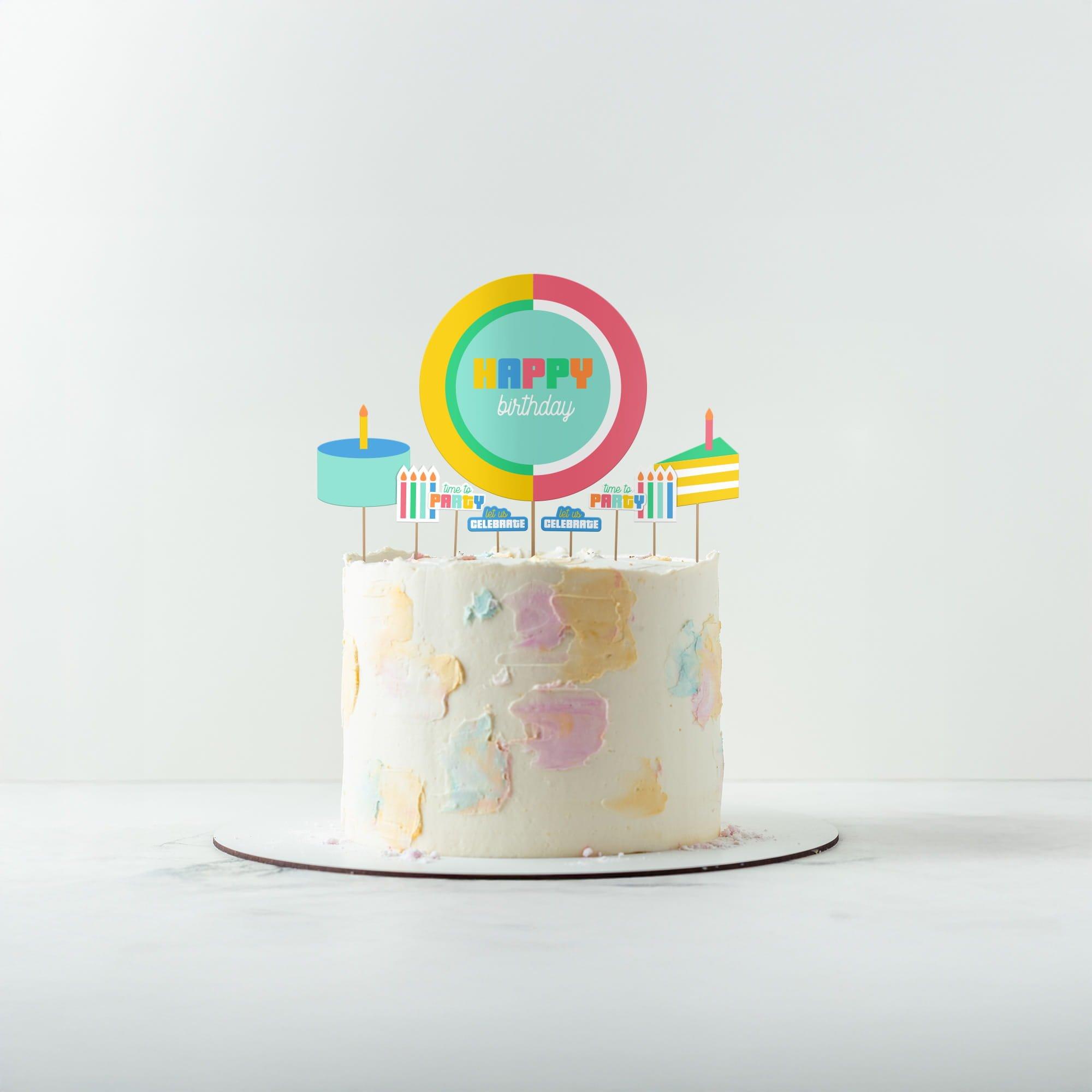 Colorful Collage Cake Topper. 8pc