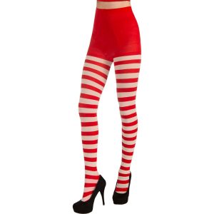 Adult Red and White Holiday Striped Tights