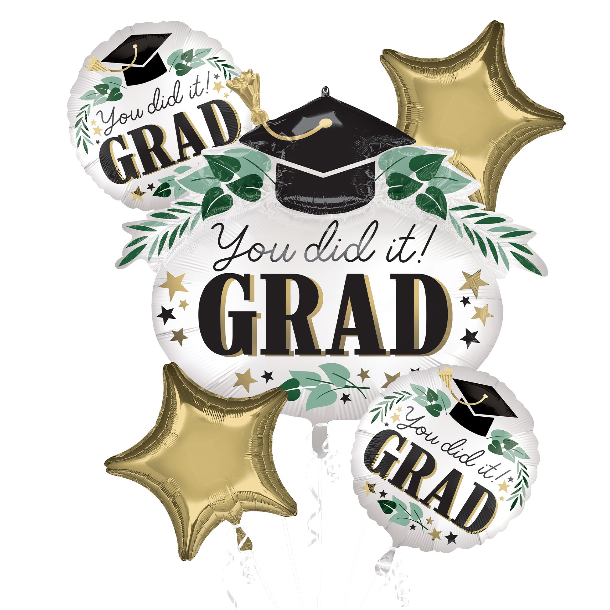 Satin Ivy & Stars You Did It Grad Foil Balloon Bouquet. 5pc - Image 2
