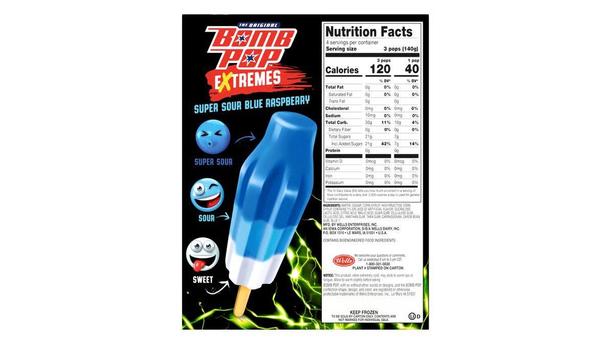 Bomb Pop Extremes Blue Raspberry Freeze Ice Pops (1.75 oz x 12 ct) - Image 4
