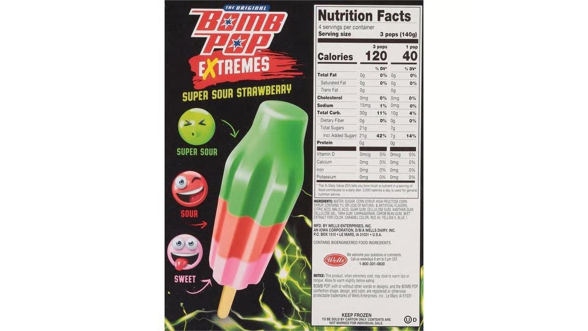 Bomb Pop Extremes Super Sour Strawberry Ice Pops 12 ct (21 oz) - Image 5