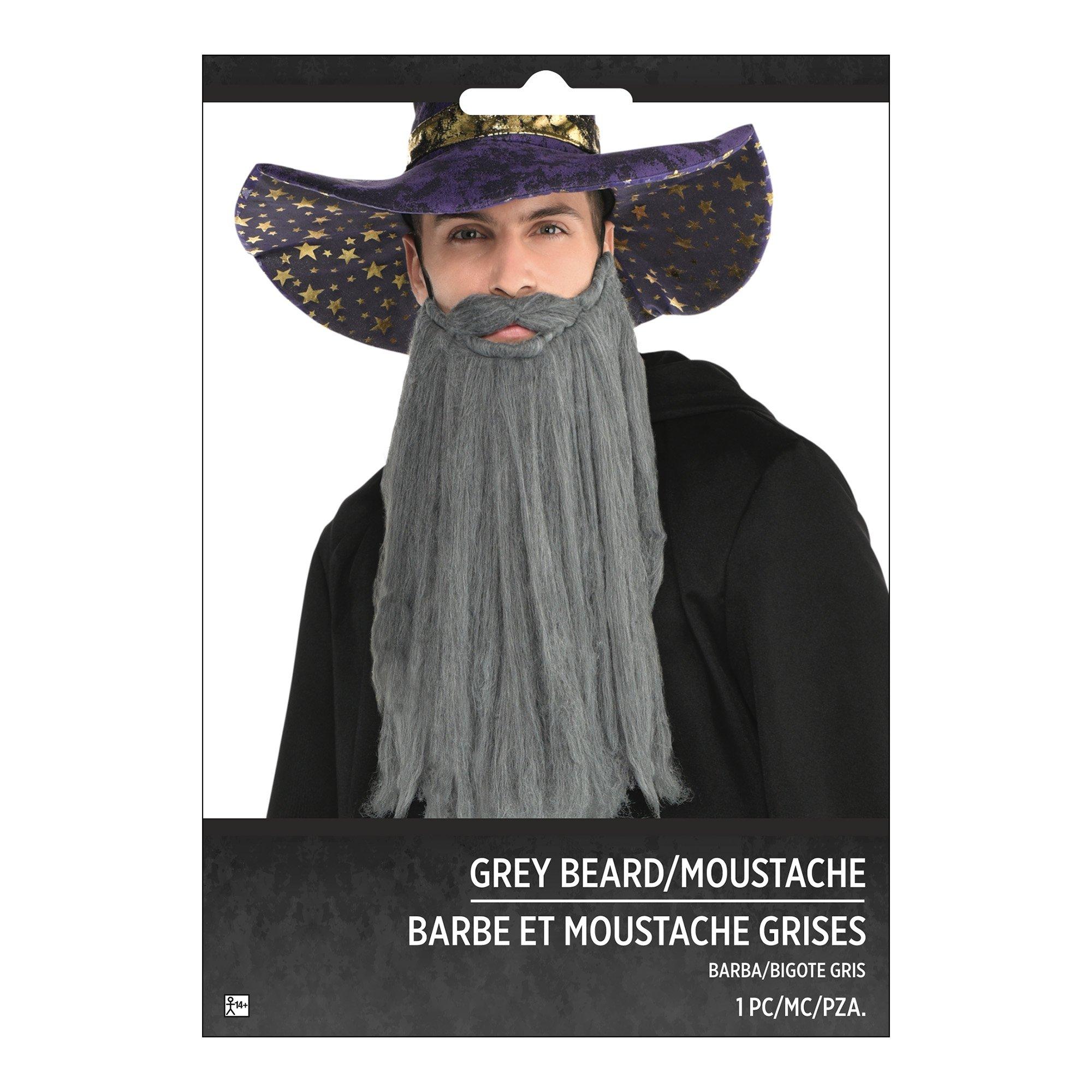 Adult 14-inch Gray Mustache and Beard - Image 3