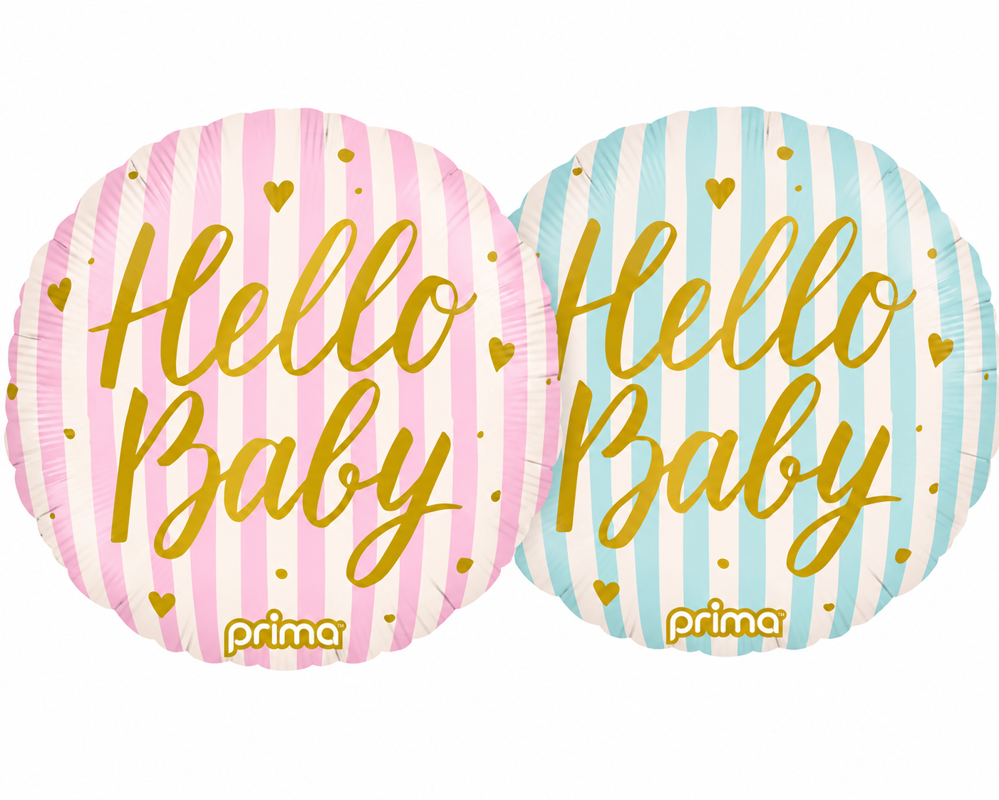 18in Round Hello Baby Stripes Foil Balloon. Assorted Colors
