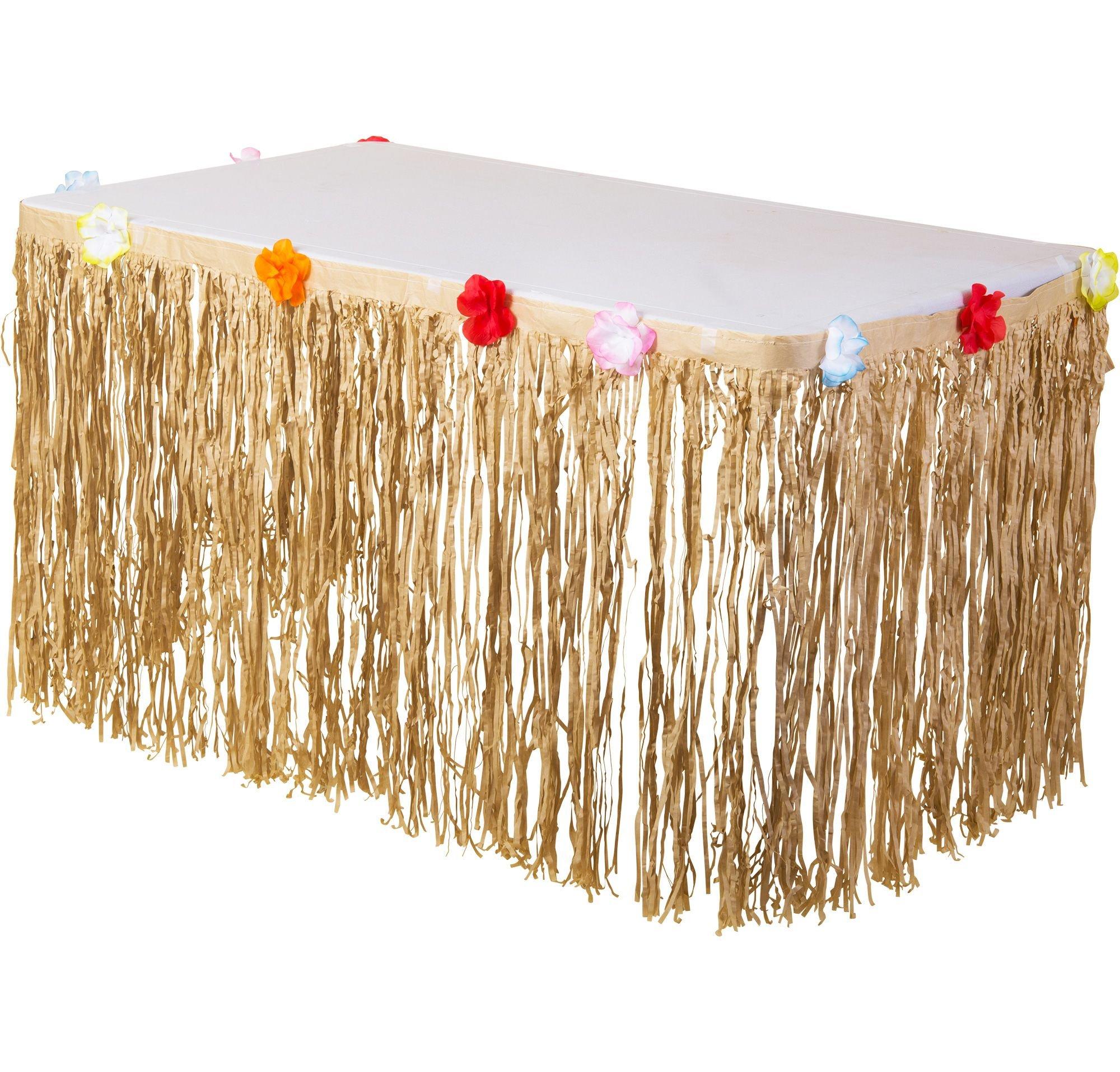 Tan Faux Grass Tissue Paper Fringe Table Skirt. 10ft x 29in - Image 2