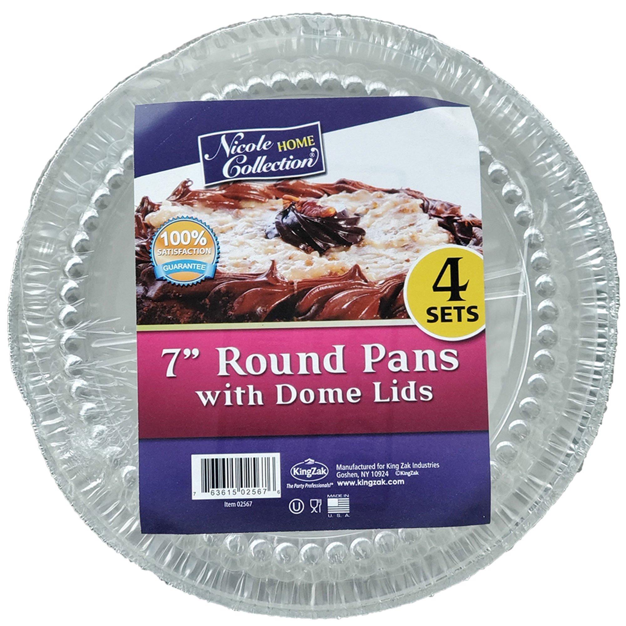Reusable Round Aluminum Pans with Dome Lids. 7in. 4ct