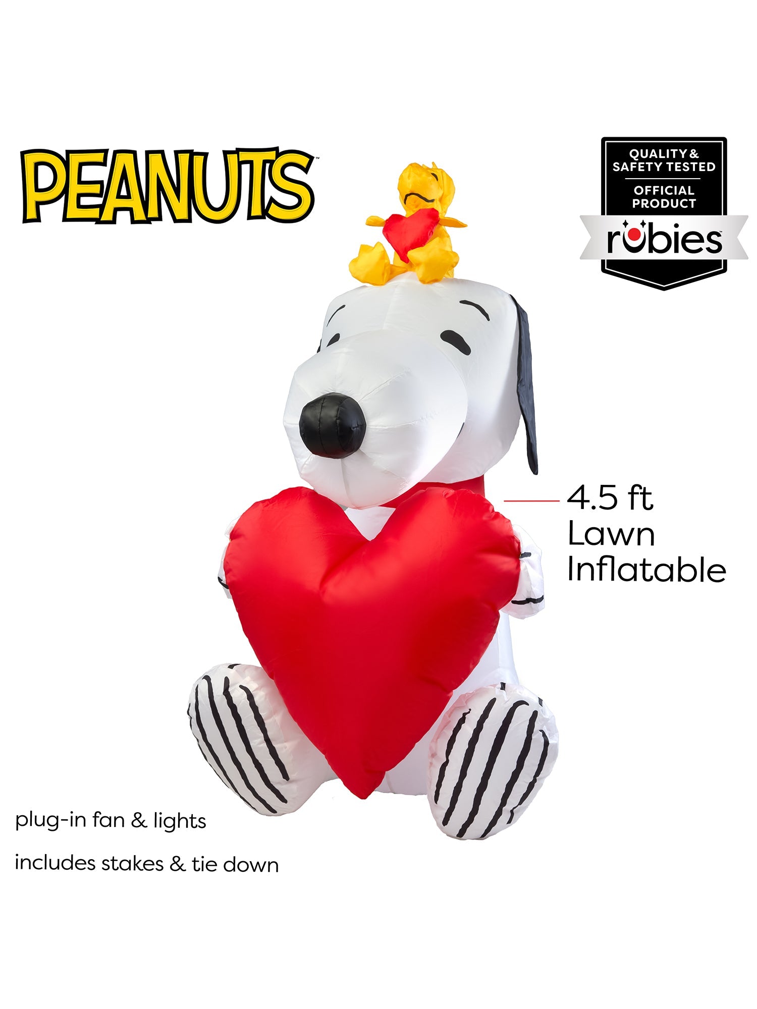 4.5 Foot Peanuts Snoopy and Woodstock Valentine's Heart Inflatable Lawn Decoration - Image 3