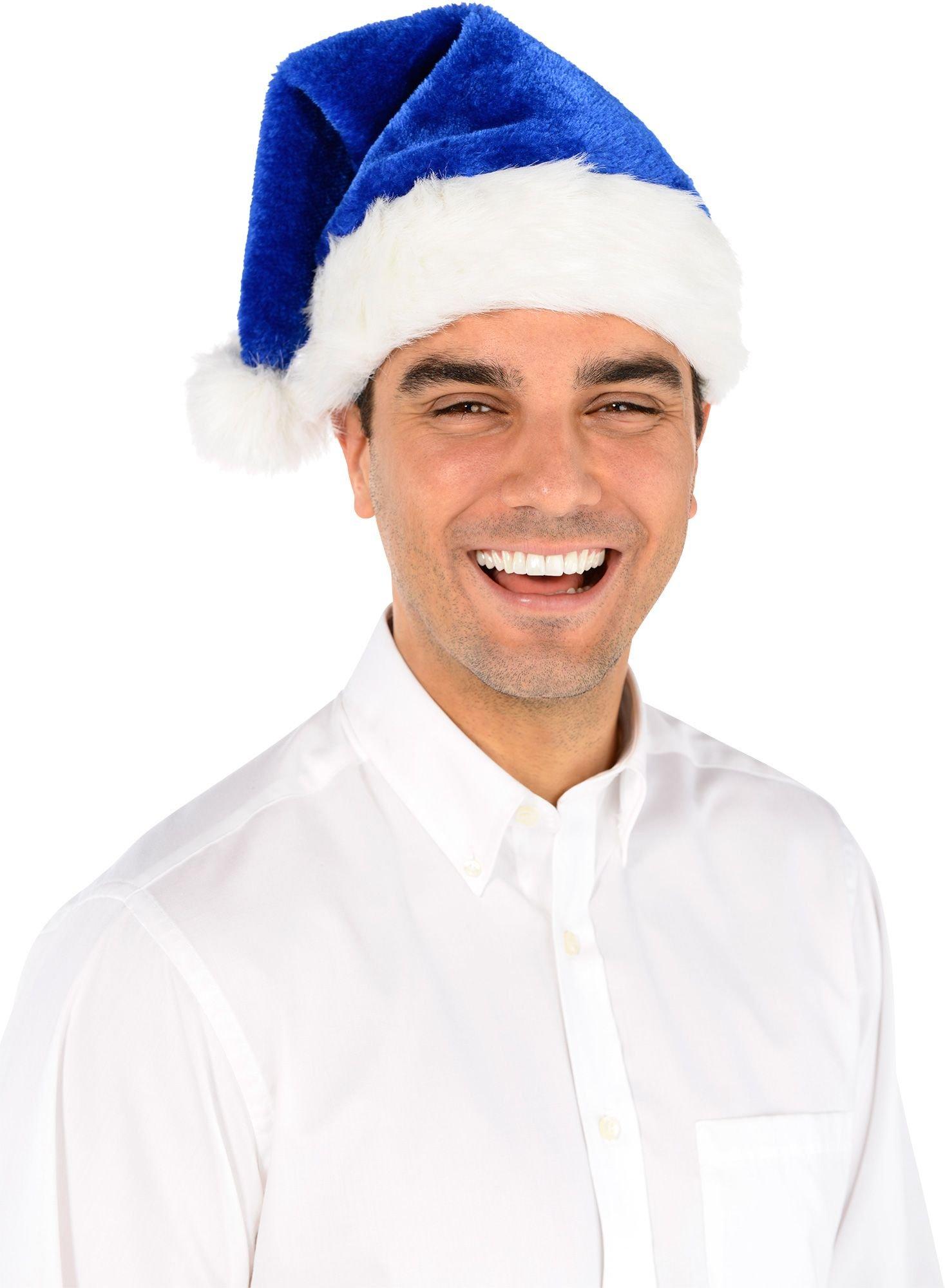 Plush Blue Adjustable Santa Hat for Kids & Adults - Image 2