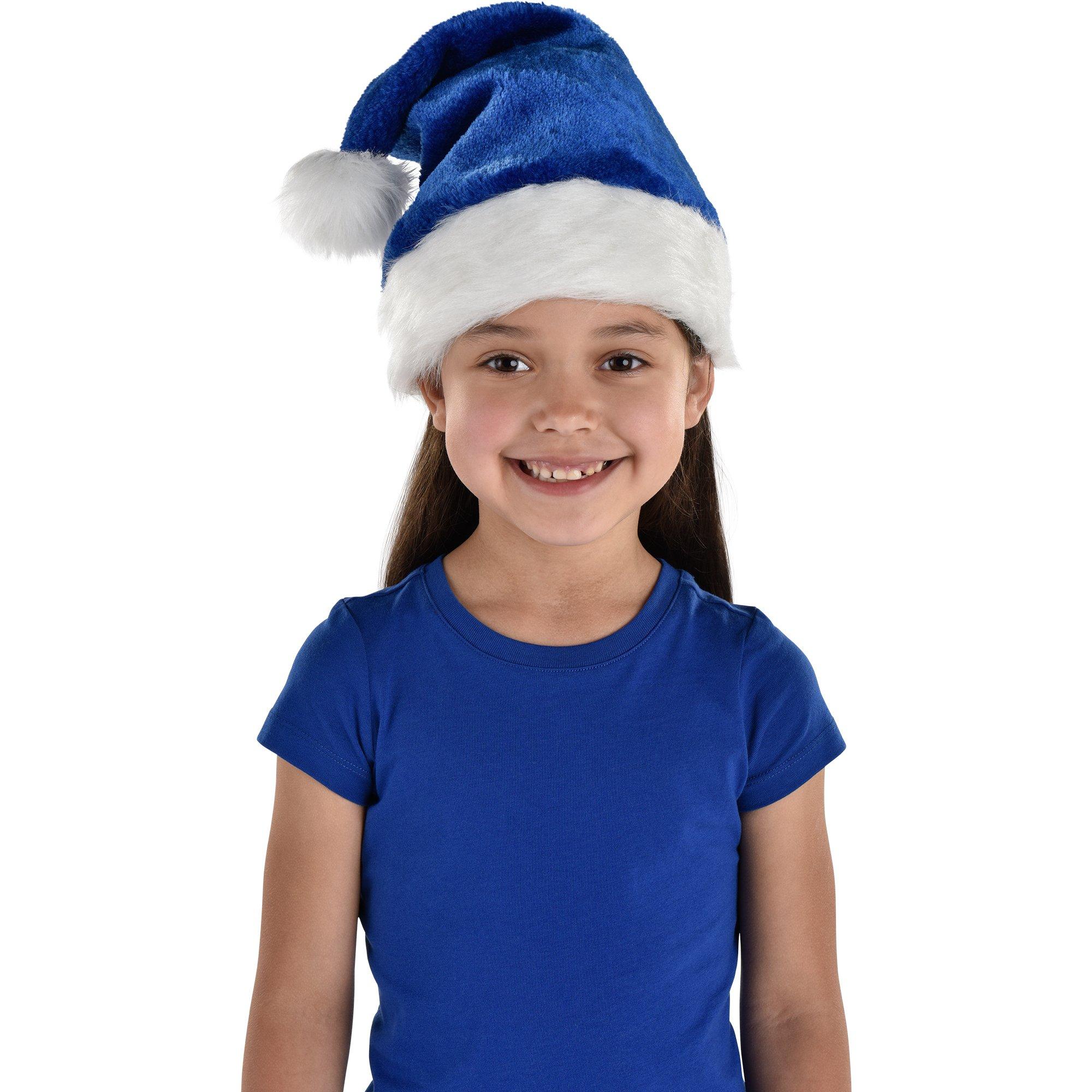 Plush Blue Adjustable Santa Hat for Kids & Adults - Image 3