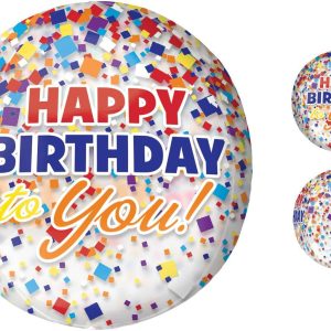 Rainbow-fetti Happy Birthday Balloon - See Thru Orbz