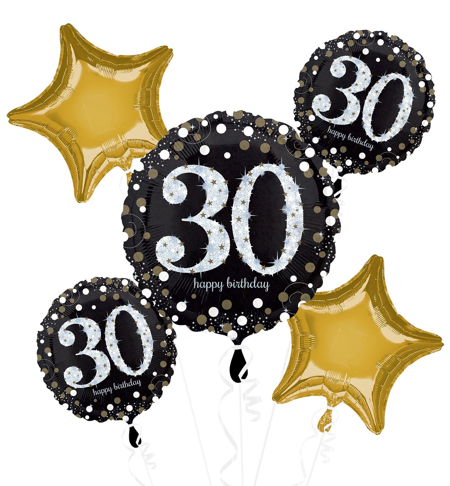 Sparkling Celebration 30th Birthday Foil Balloon Bouquet. 5pc