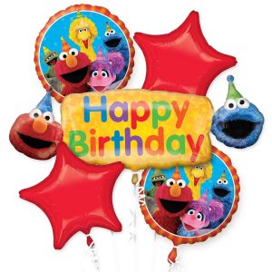 Sesame Street Birthday Foil Balloon Bouquet. 5pc
