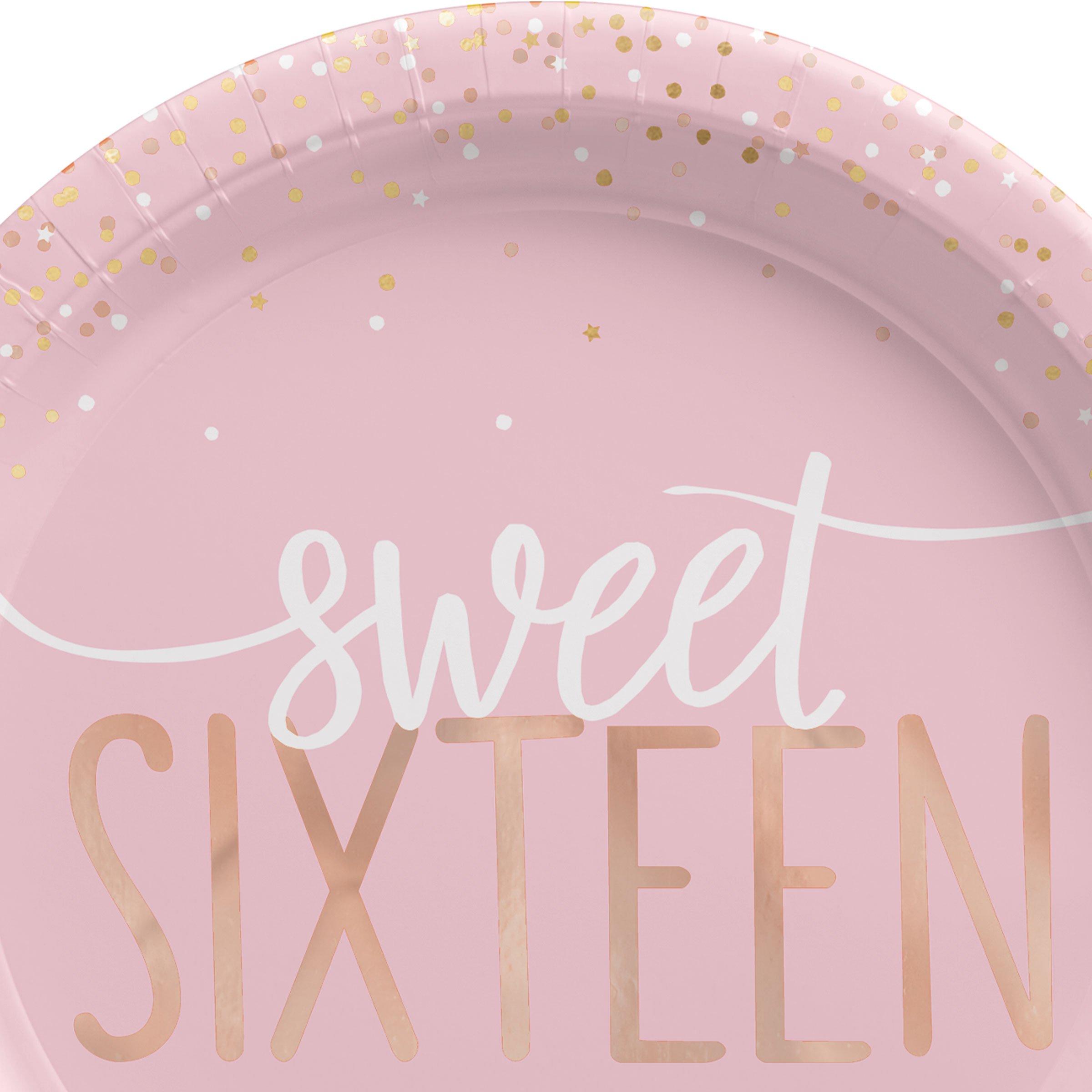 Metallic Rose Gold & Pink Sweet 16 Dessert Plates 8ct - Image 4