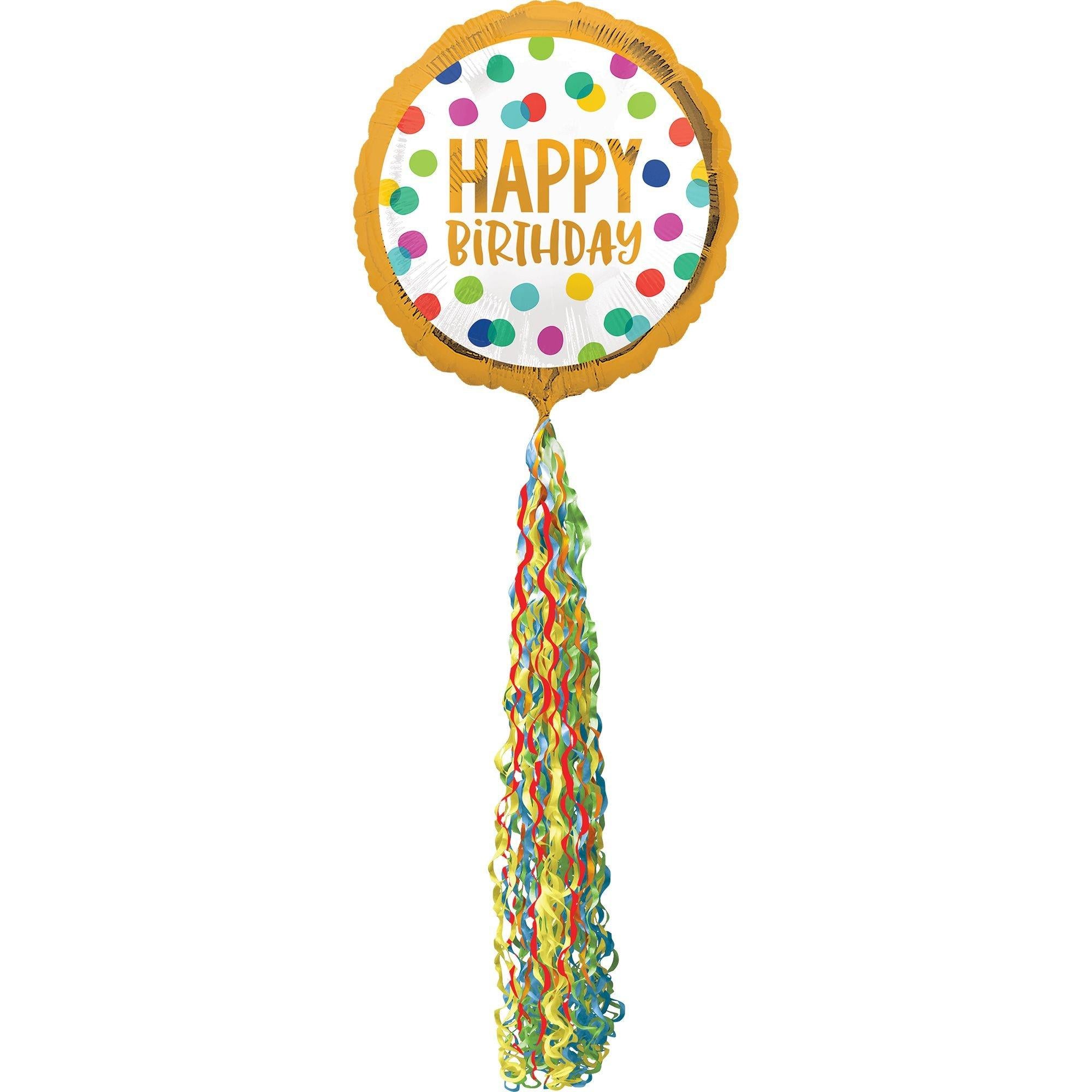 Giant Multicolor Happy Dots Birthday Balloon with Tail. 32in