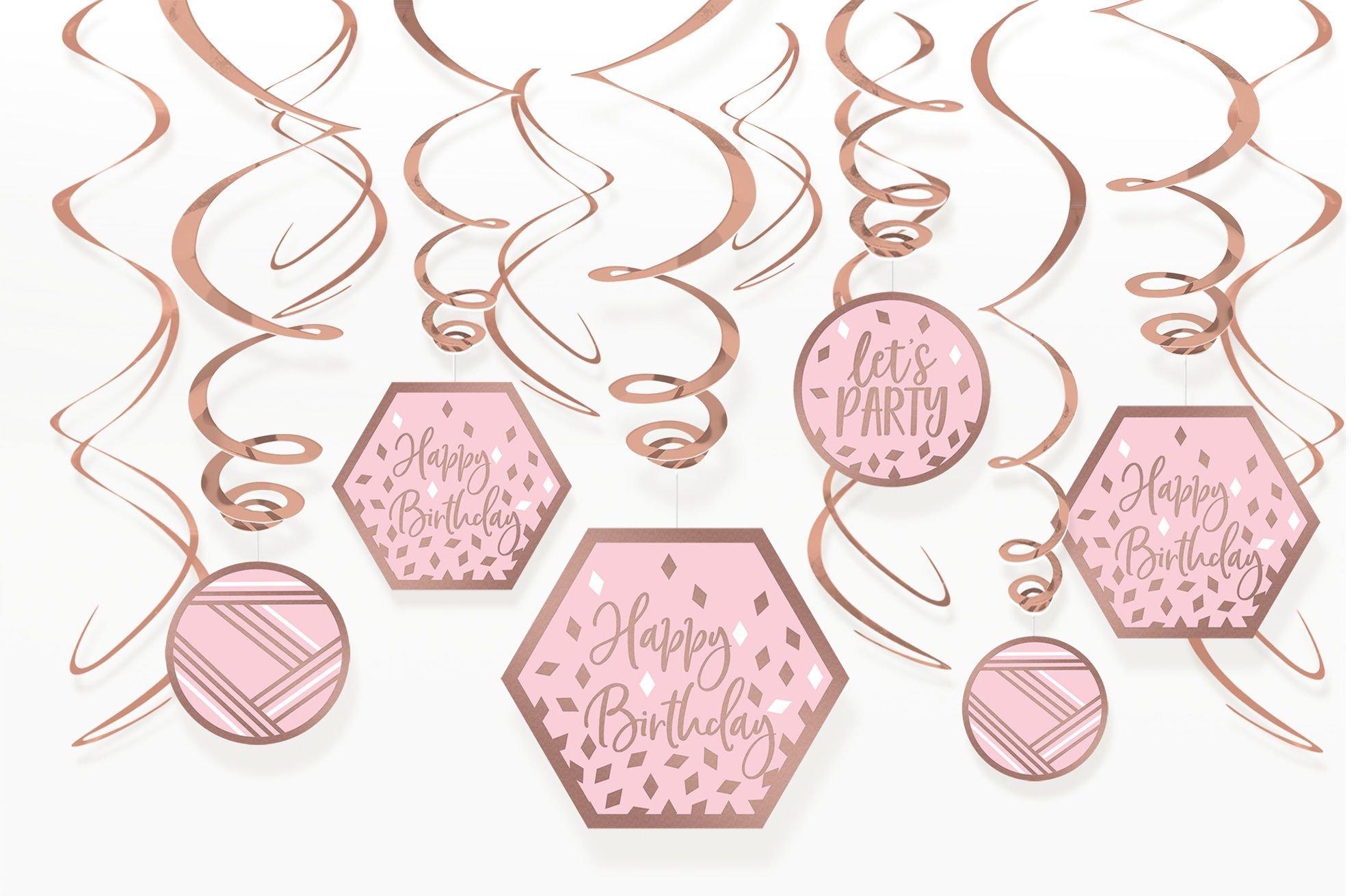 Metallic Blush Birthday Swirl Decorations 12ct - Image 2