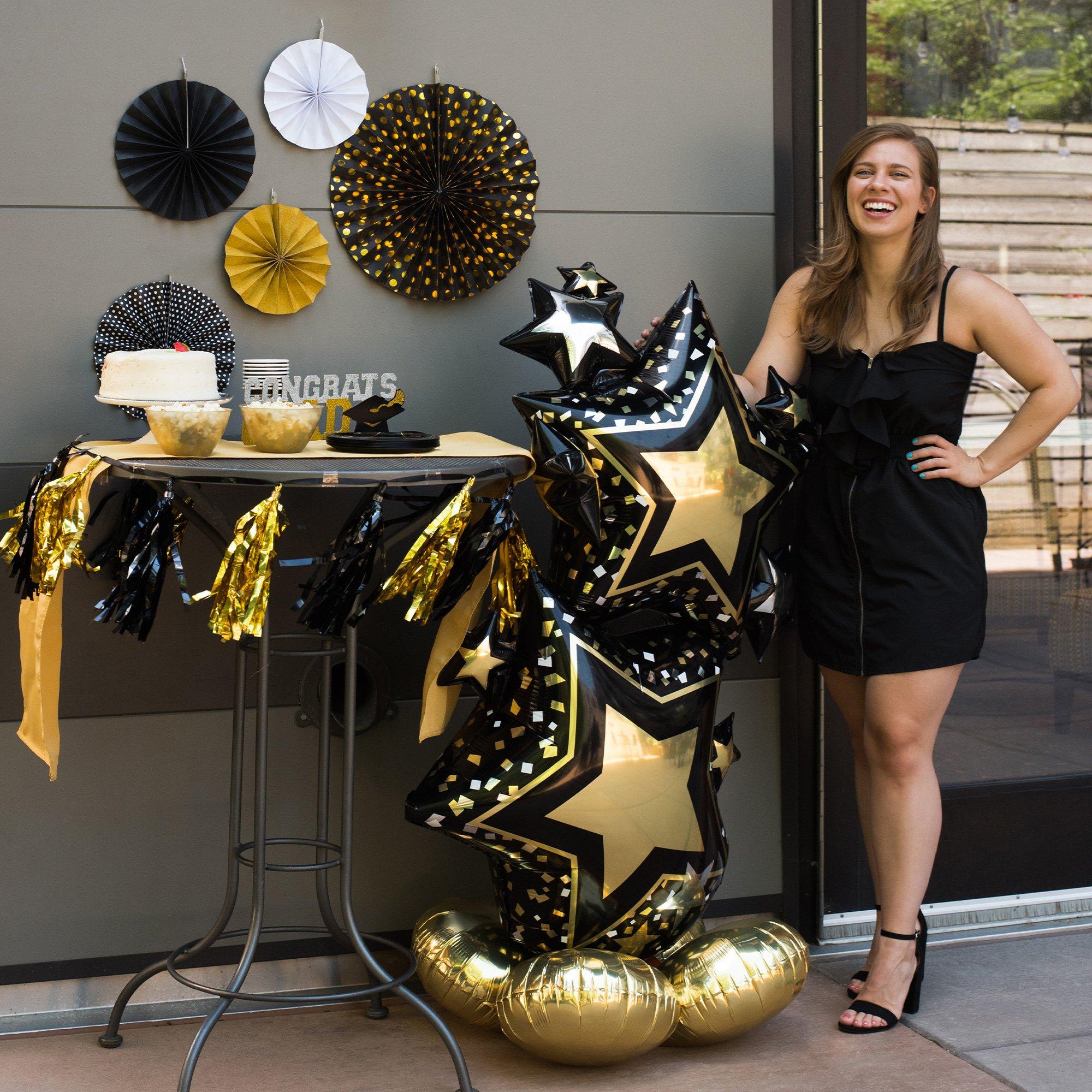 AirLoonz Black & Gold Star Cluster Balloon. 59in - Image 2