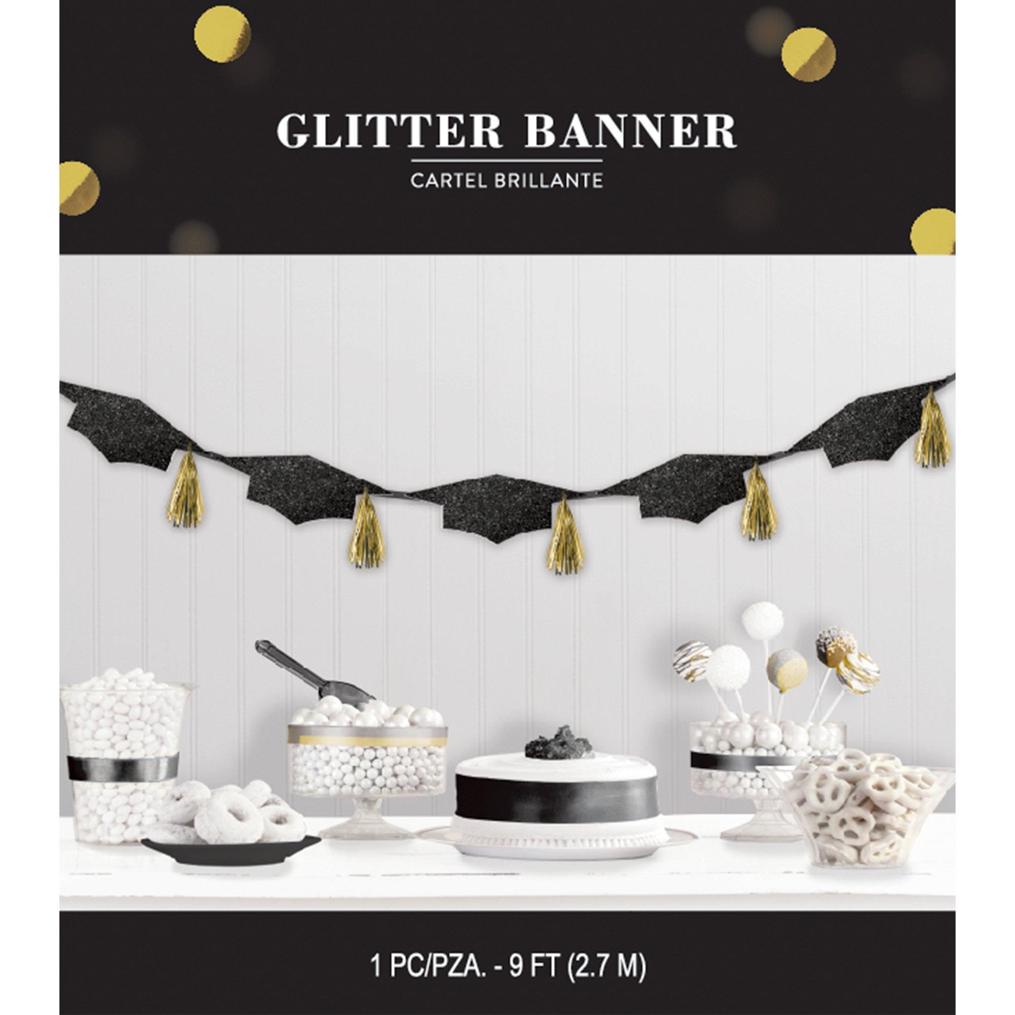 Black & Gold Glitter Grad Cap Tassel Garland - Image 2