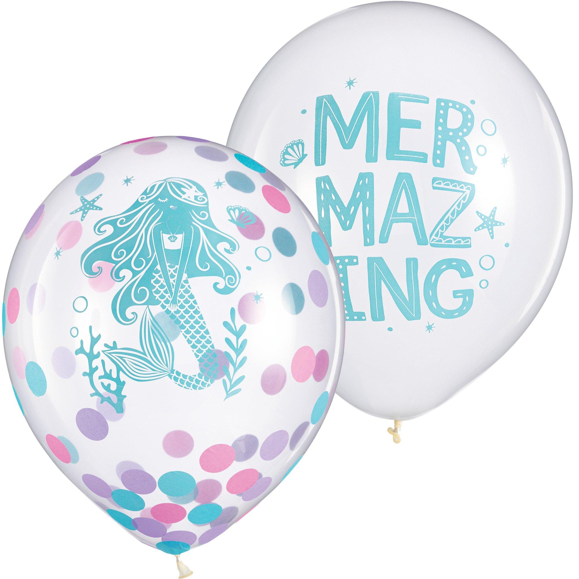 6ct. 12in. Shimmering Mermaids Confetti Latex Balloons - Image 3