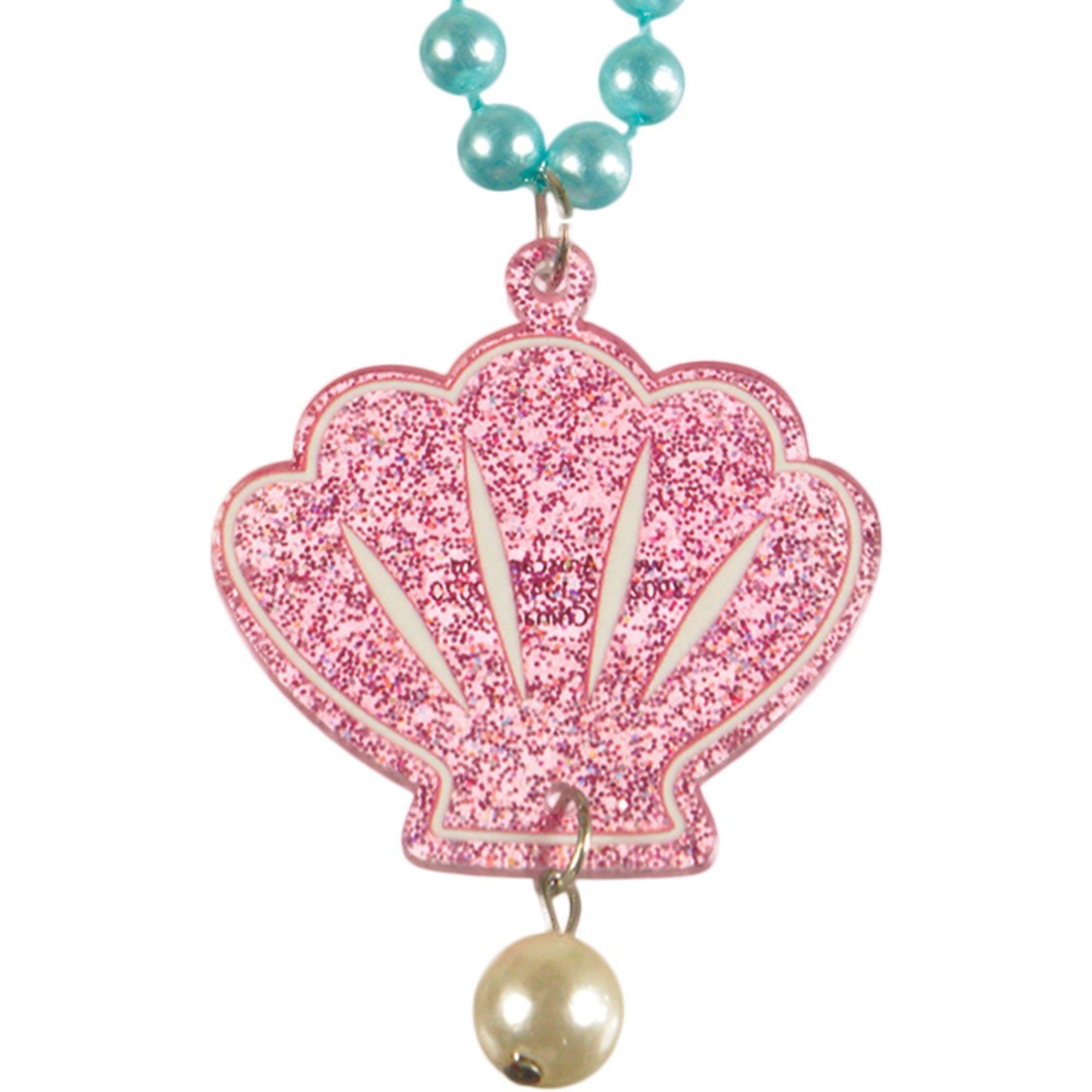 Glitter Shimmering Mermaids Seashell Pendant Plastic Bead Necklace. 17in - Image 2
