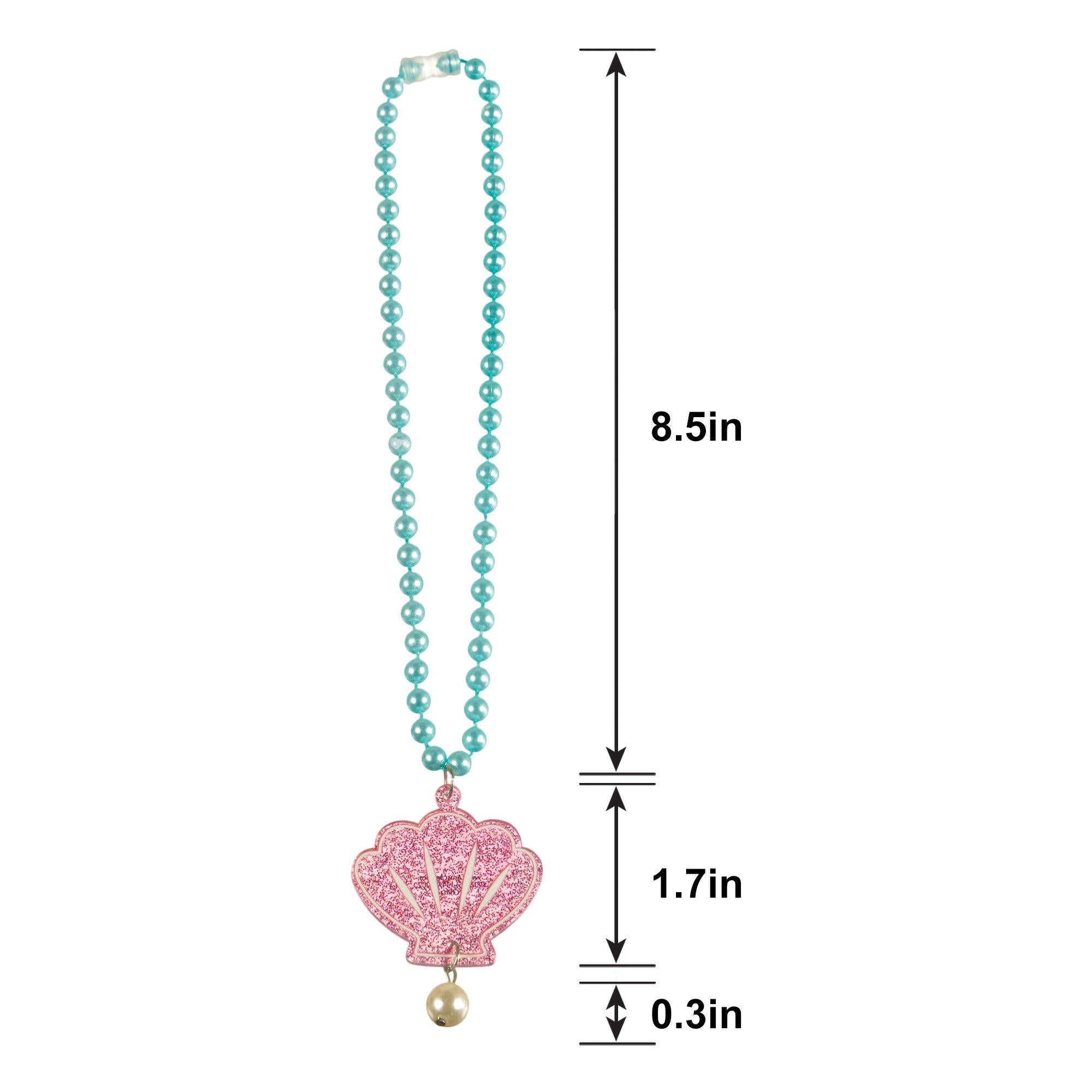 Glitter Shimmering Mermaids Seashell Pendant Plastic Bead Necklace. 17in - Image 3