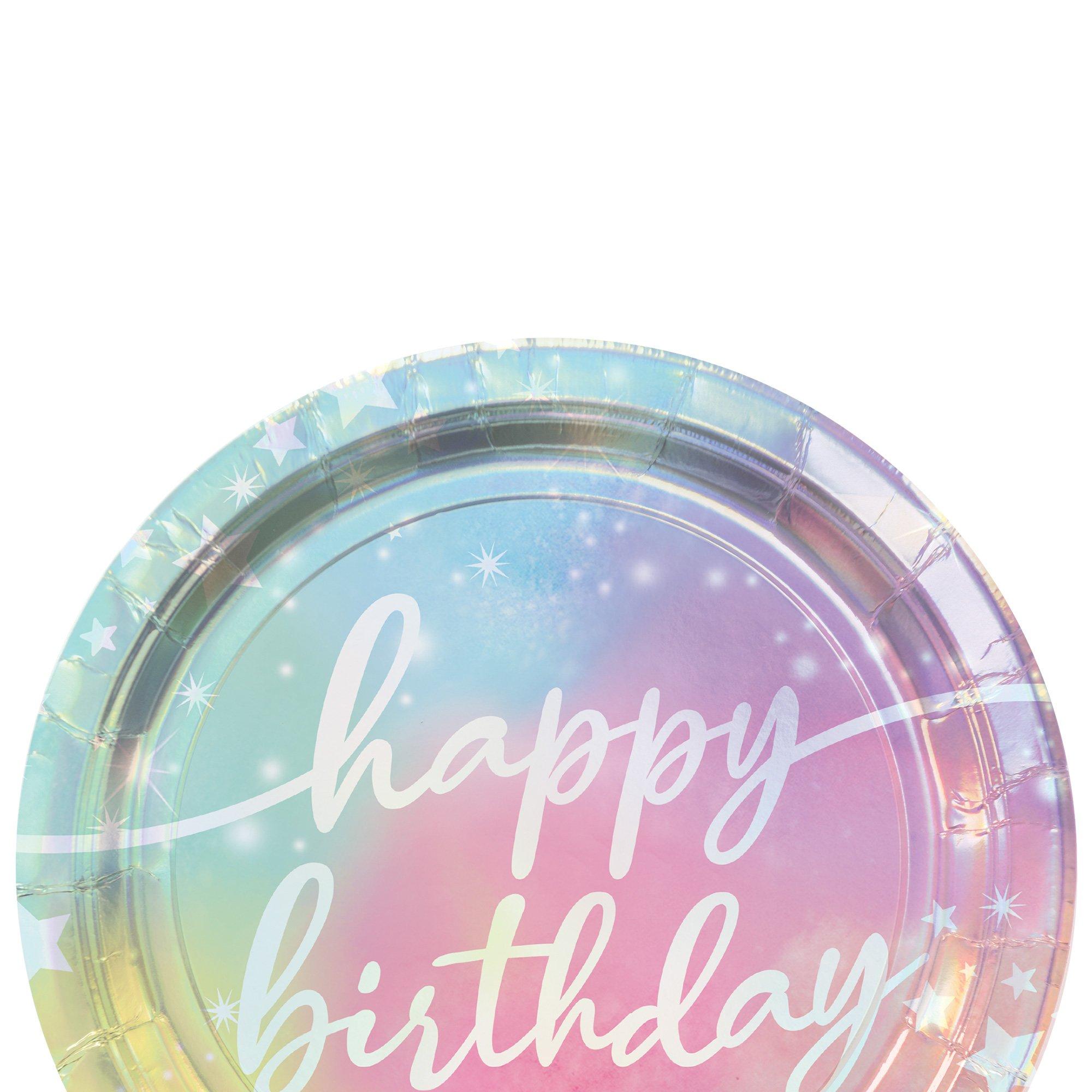 Iridescent Luminous Rainbow Birthday Paper Lunch Plates. 9in. 8ct - Image 2