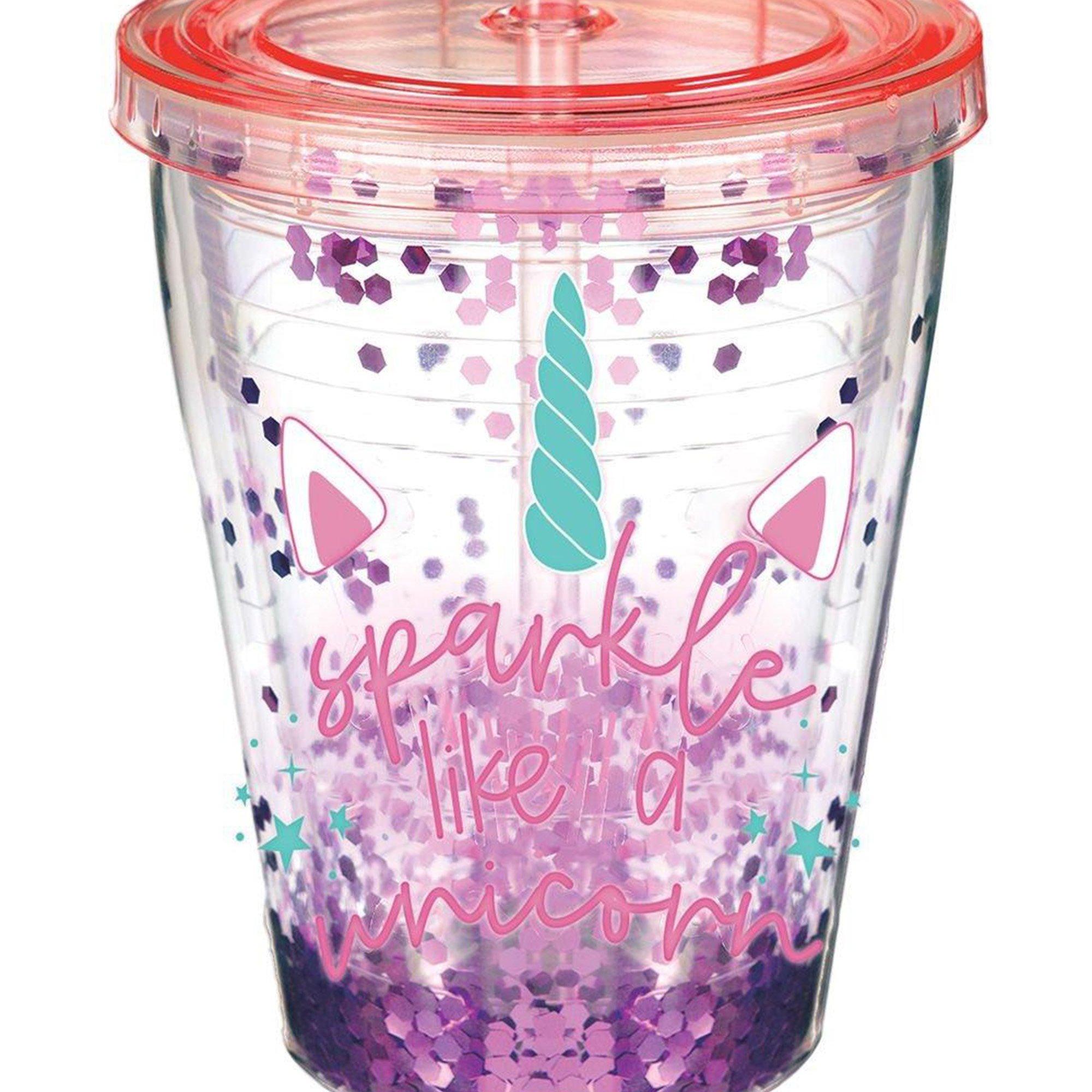 Enchanted Unicorn Confetti Double Wall Tumbler with Straw. 12oz - Image 2