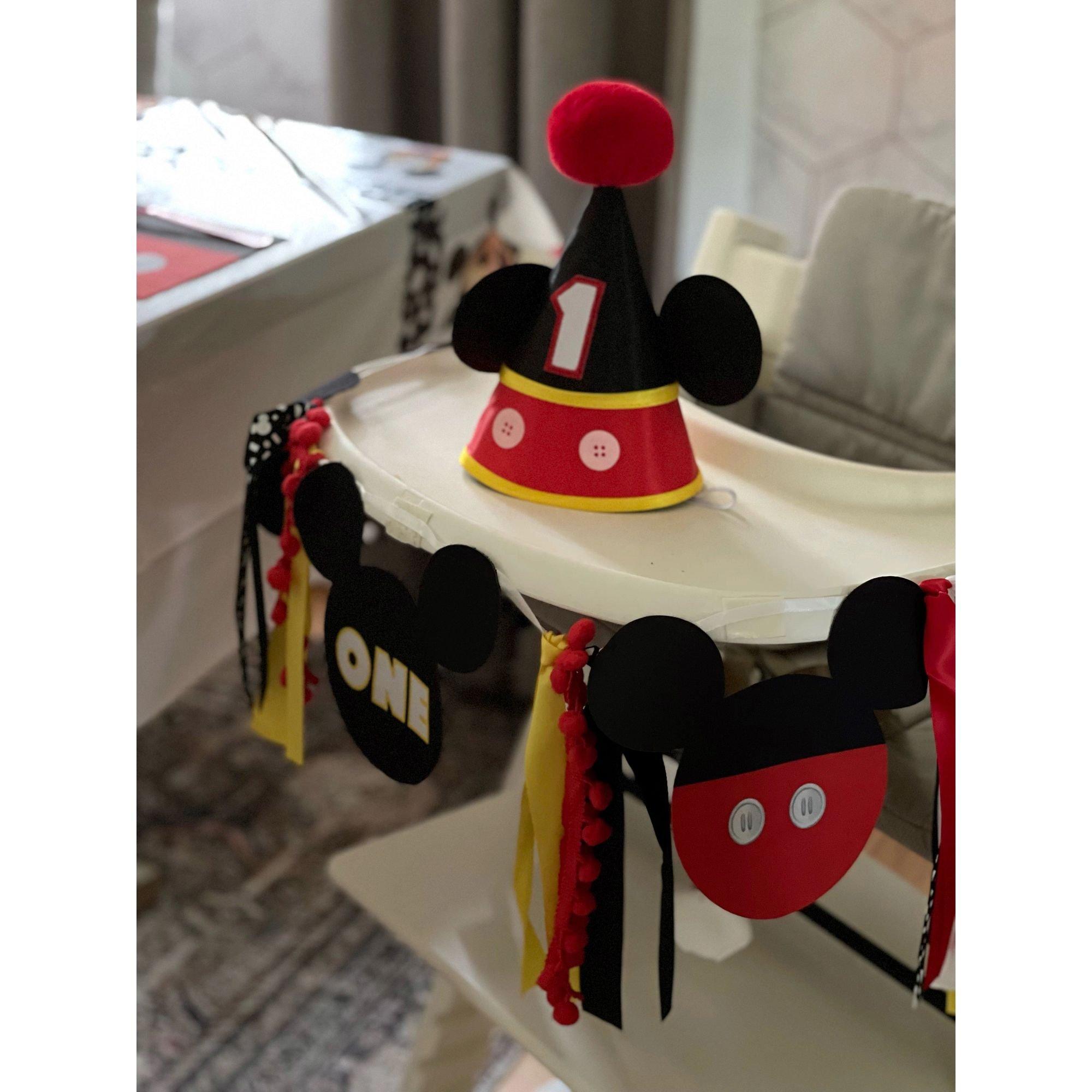 Mickey Mouse Forever 1st Birthday Fabric & Ribbon High Chair Decoration. 38in - Image 2