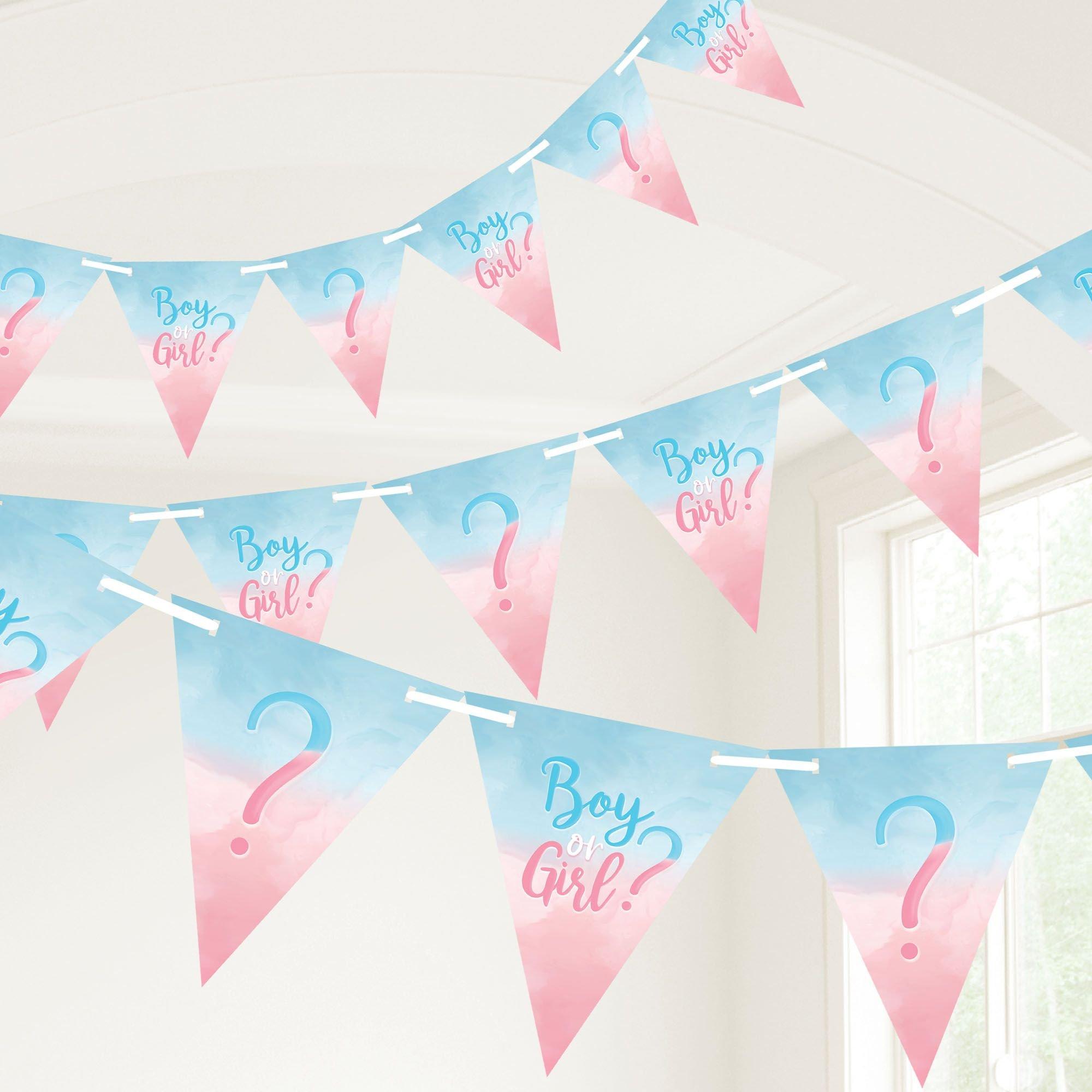 Boy or Girl? Gender Reveal Paper Pennant Banner. 15ft - The Big Reveal - Image 2