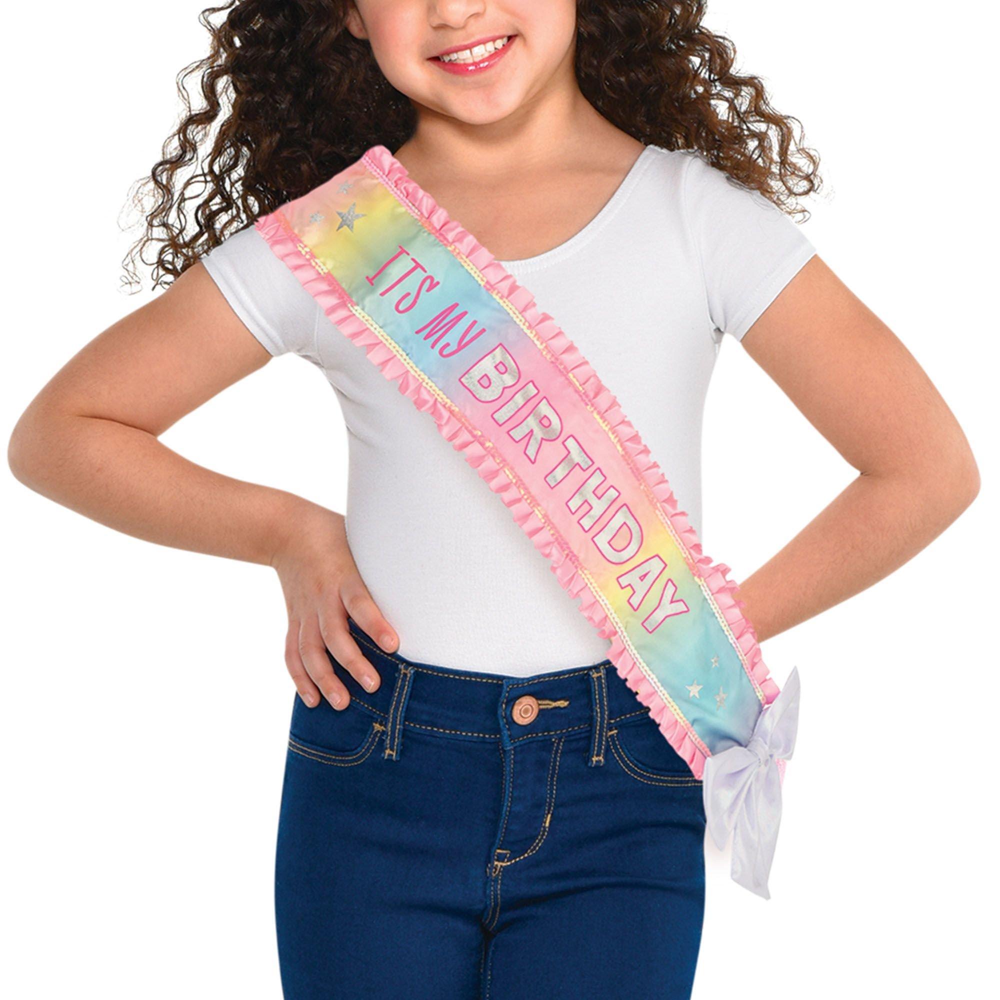 Iridescent Pastel Party It's My Birthday Fabric Sash. 45.5in