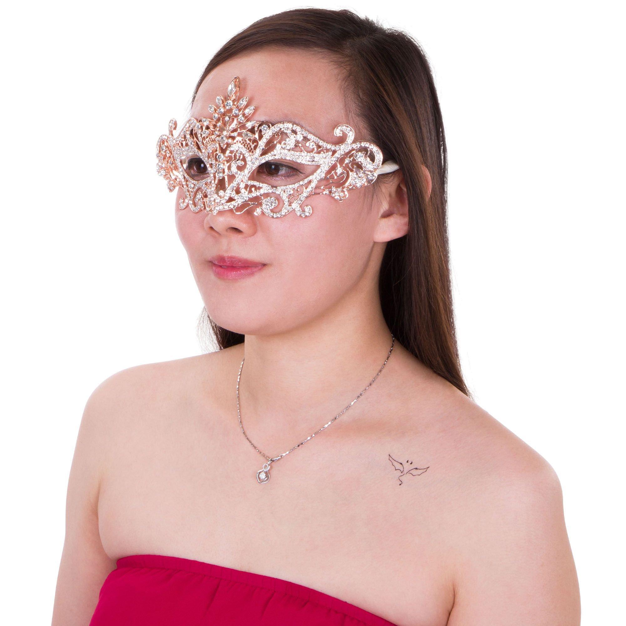 Rhinestone Rose Gold Metal Masquerade Mask - Image 2