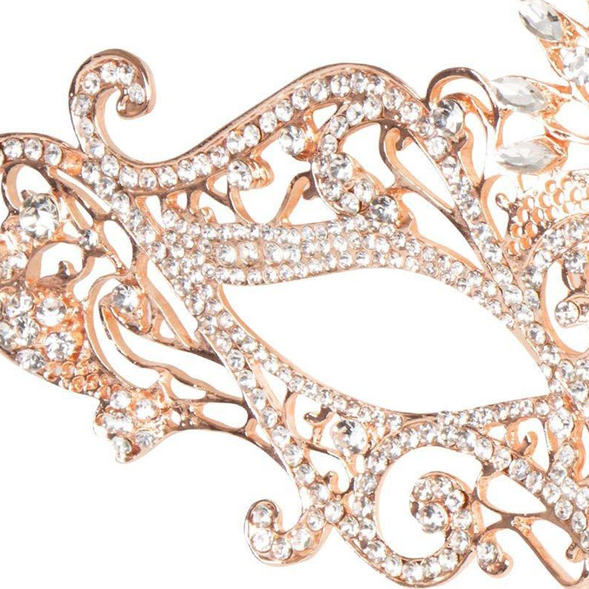 Rhinestone Rose Gold Metal Masquerade Mask - Image 3