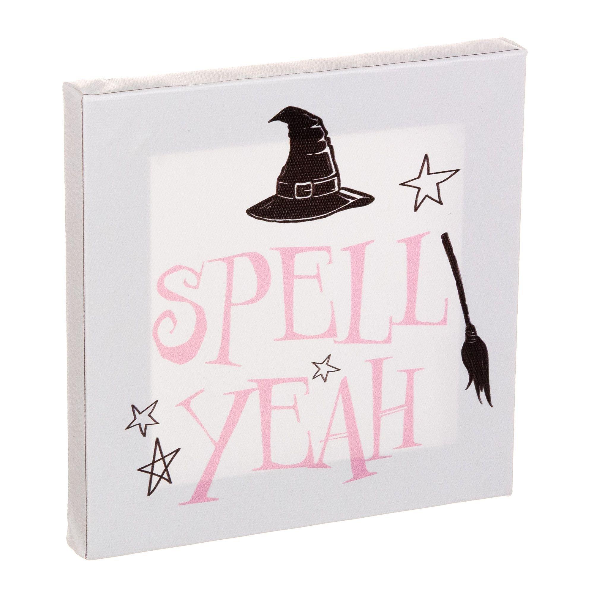 Witch Spell Yeah Halloween Wood & Canvas Sign. 5in x 5in