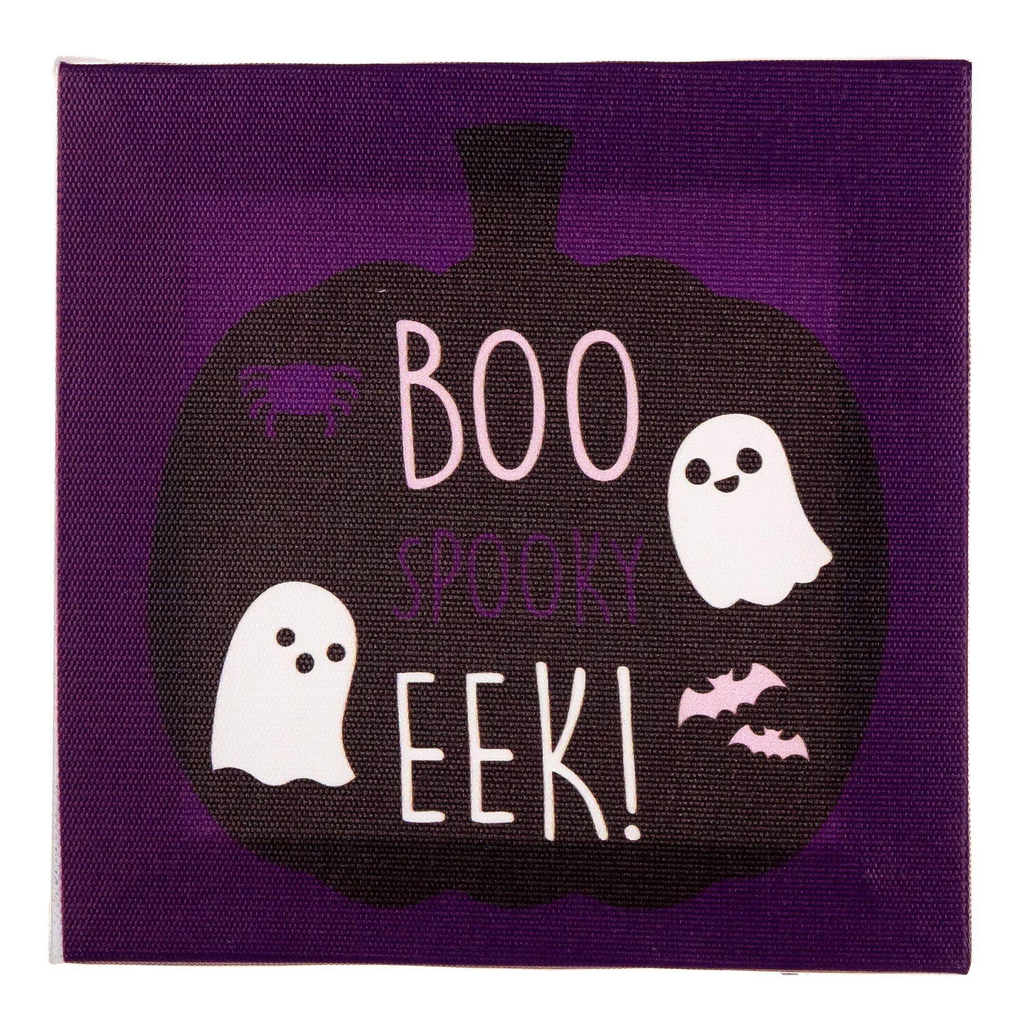 Ghost Boo Eek Halloween Wood & Canvas Sign. 5in x 5in
