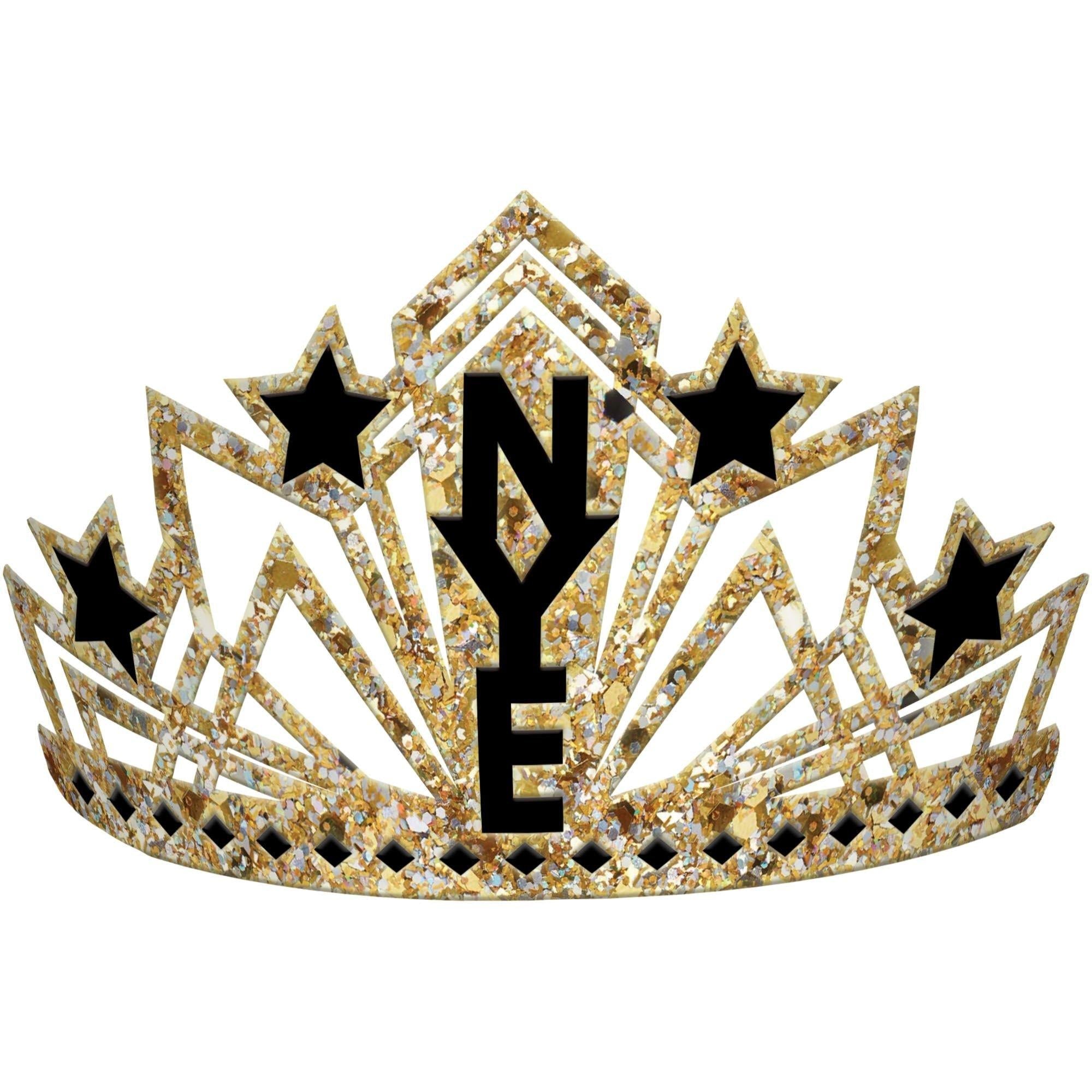 Glitter Gold New Year's Fabric & Plastic Tiara. 9in x 4in