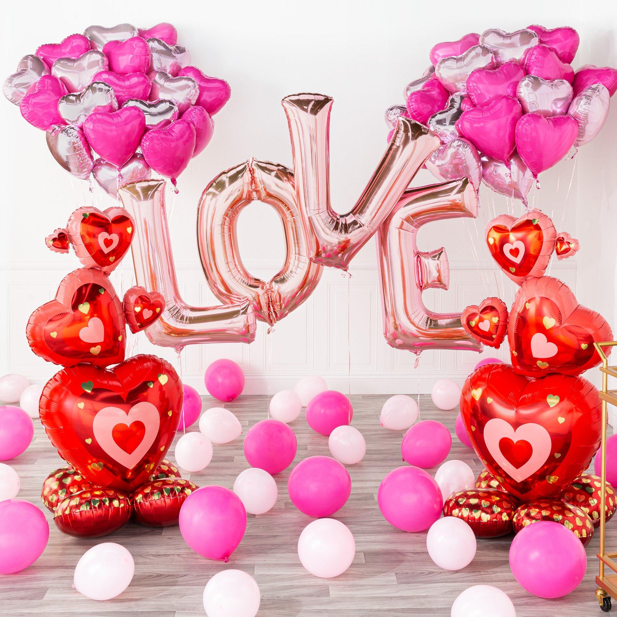 AirLoonz Valentine's Day Stacked Hearts Cluster Foil Balloon. 48in - Image 3