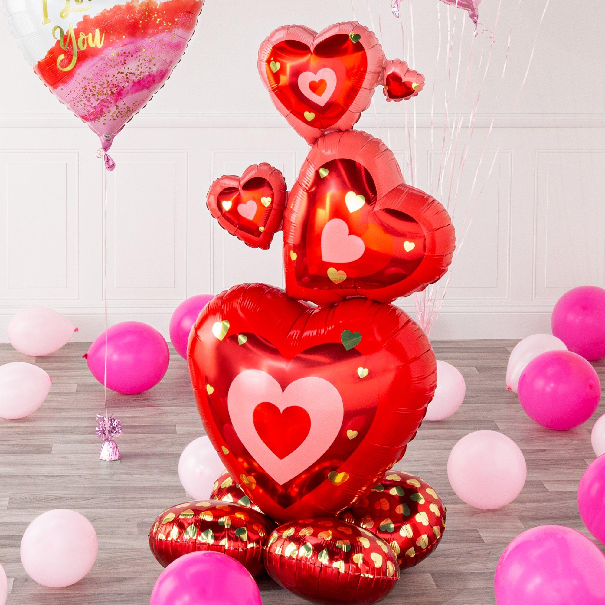 AirLoonz Valentine's Day Stacked Hearts Cluster Foil Balloon. 48in