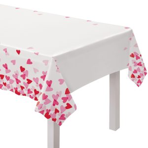 Heart Party Plastic Table Cover. 54in x 102in