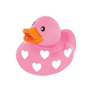 Pink & White Heart-Covered Valentine's Day Rubber Duck. 1.75in