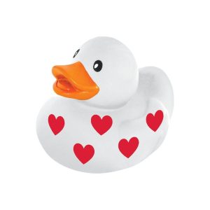 White & Red Heart-Covered Valentine's Day Rubber Duck. 1.75in