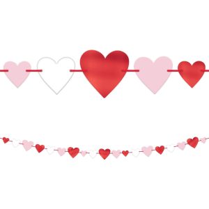 Pink. Red & White Heart Cardstock & Foil Garland. 12ft