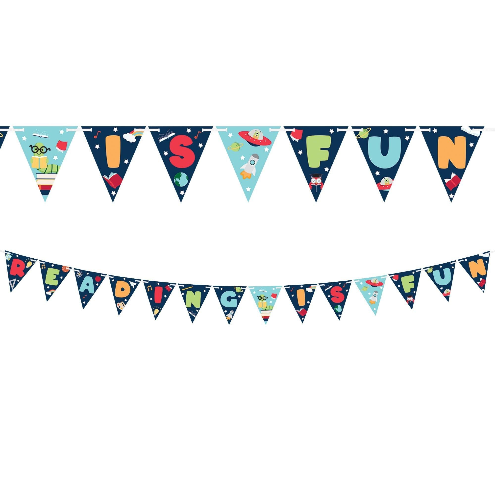 Reading Is Fun Paper Pennant Banner. 12ft - National Read Across America Day
