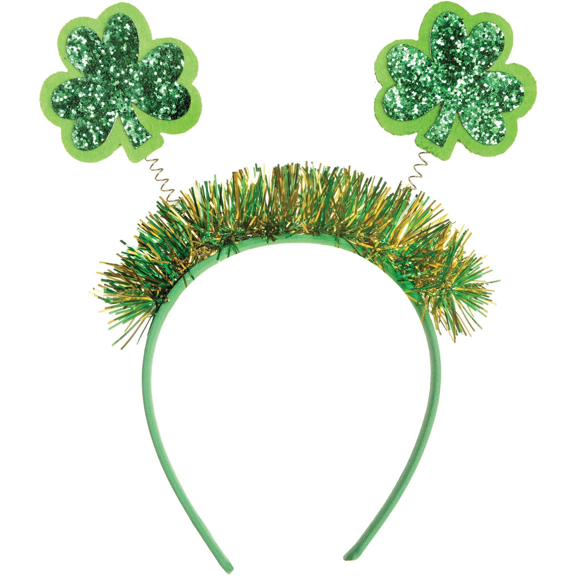 Glitter Shamrock St. Patrick's Day Fabric & Plastic Head Bopper. 7.9in x 9.4in