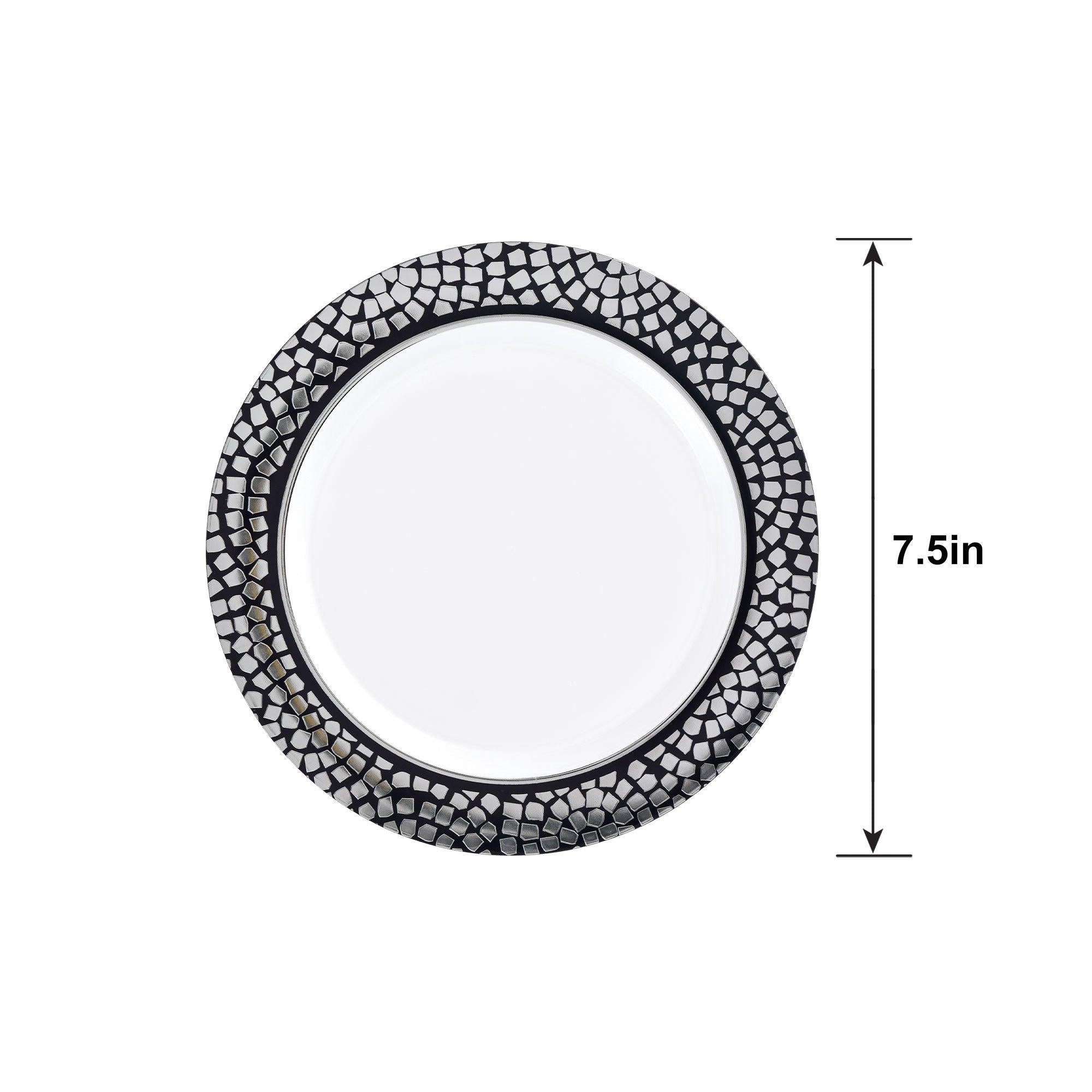 White With Silver Mosaic Rim Premium Plastic Dessert Plates. 7.5in. 20ct - Image 4