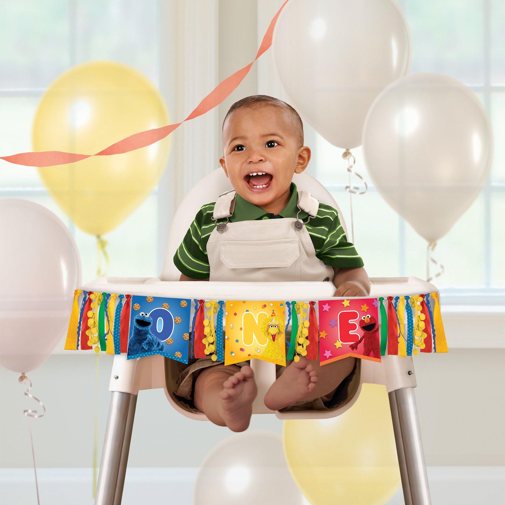 Everyday Sesame Street 1st Birthday Cardstock & Fabric High Chair Decoration. 38in