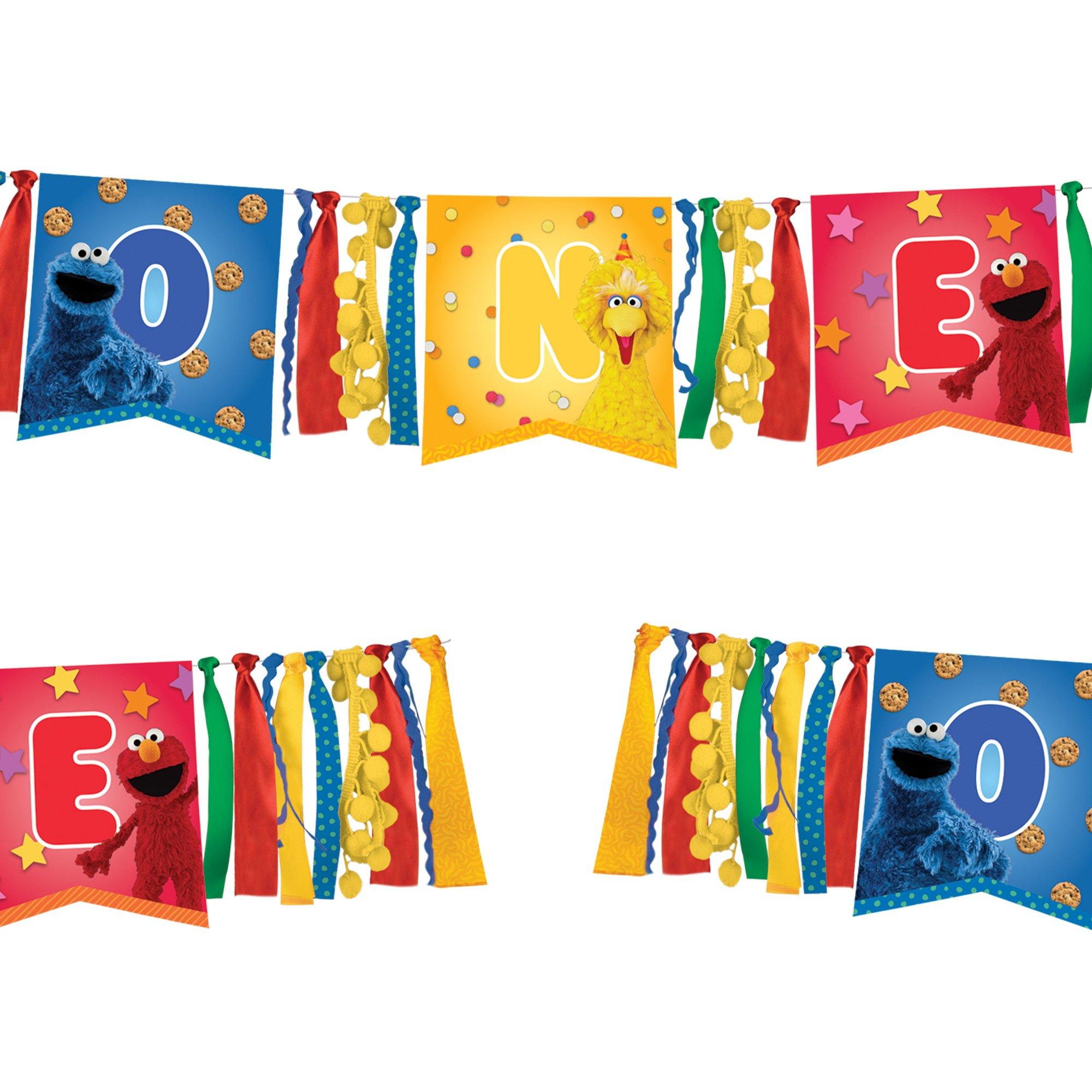 Everyday Sesame Street 1st Birthday Cardstock & Fabric High Chair Decoration. 38in - Image 2