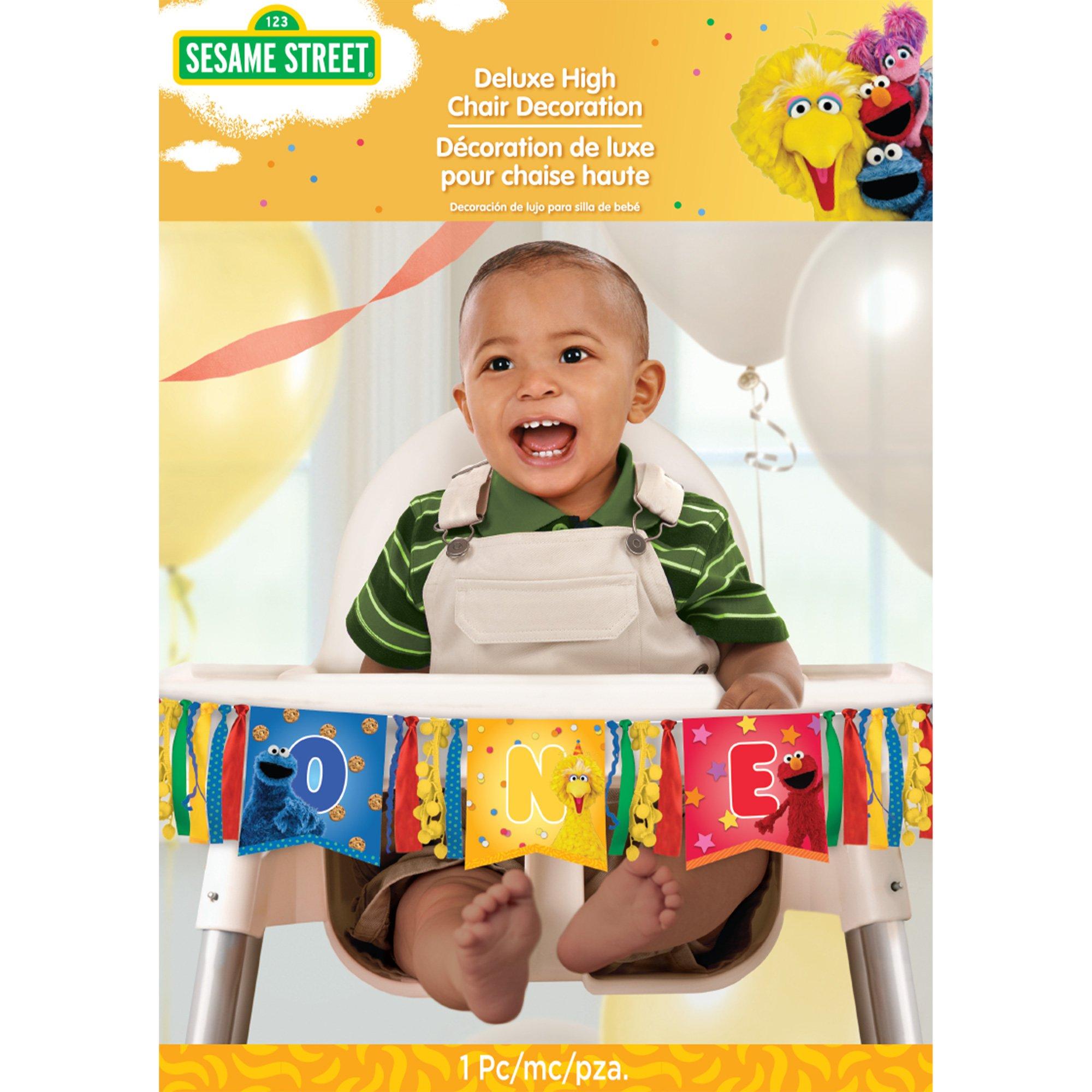 Everyday Sesame Street 1st Birthday Cardstock & Fabric High Chair Decoration. 38in - Image 3