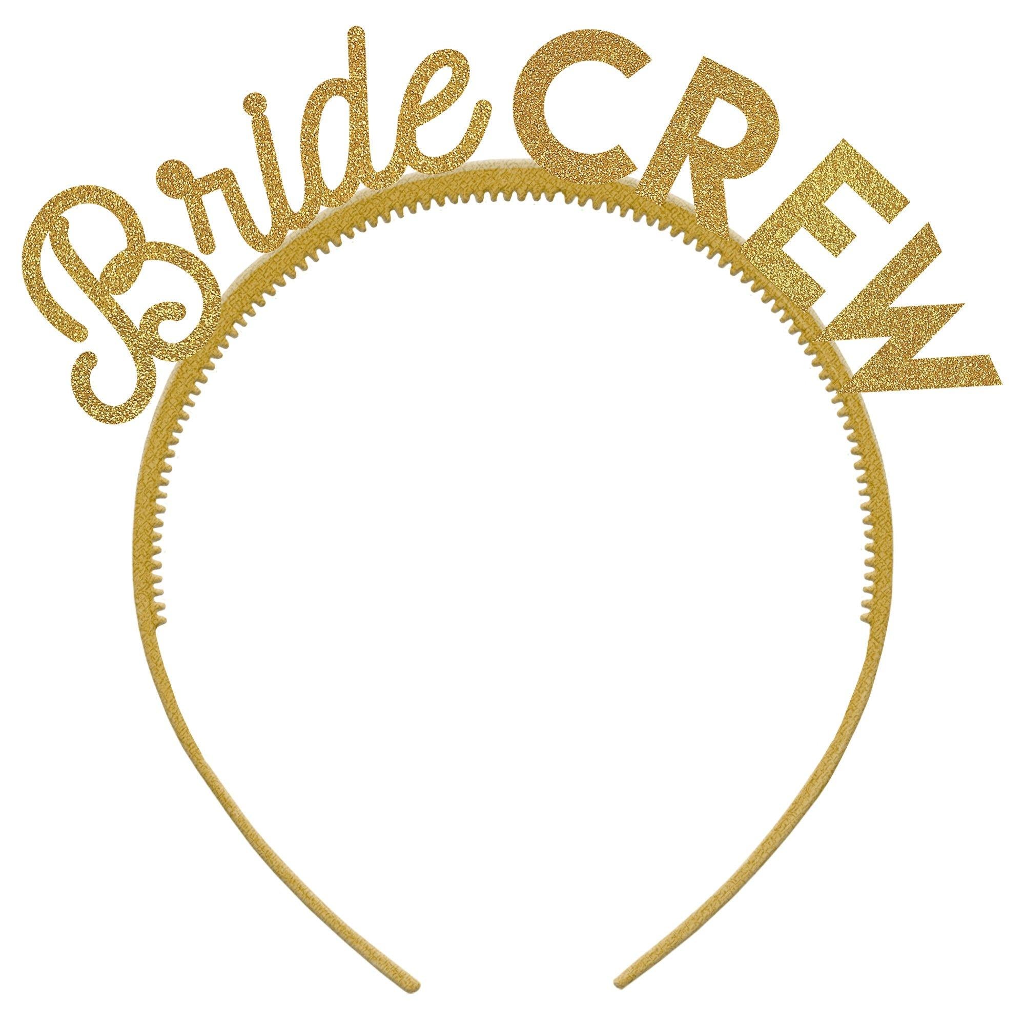 Gold Plastic Bride Crew Headband. 6ct