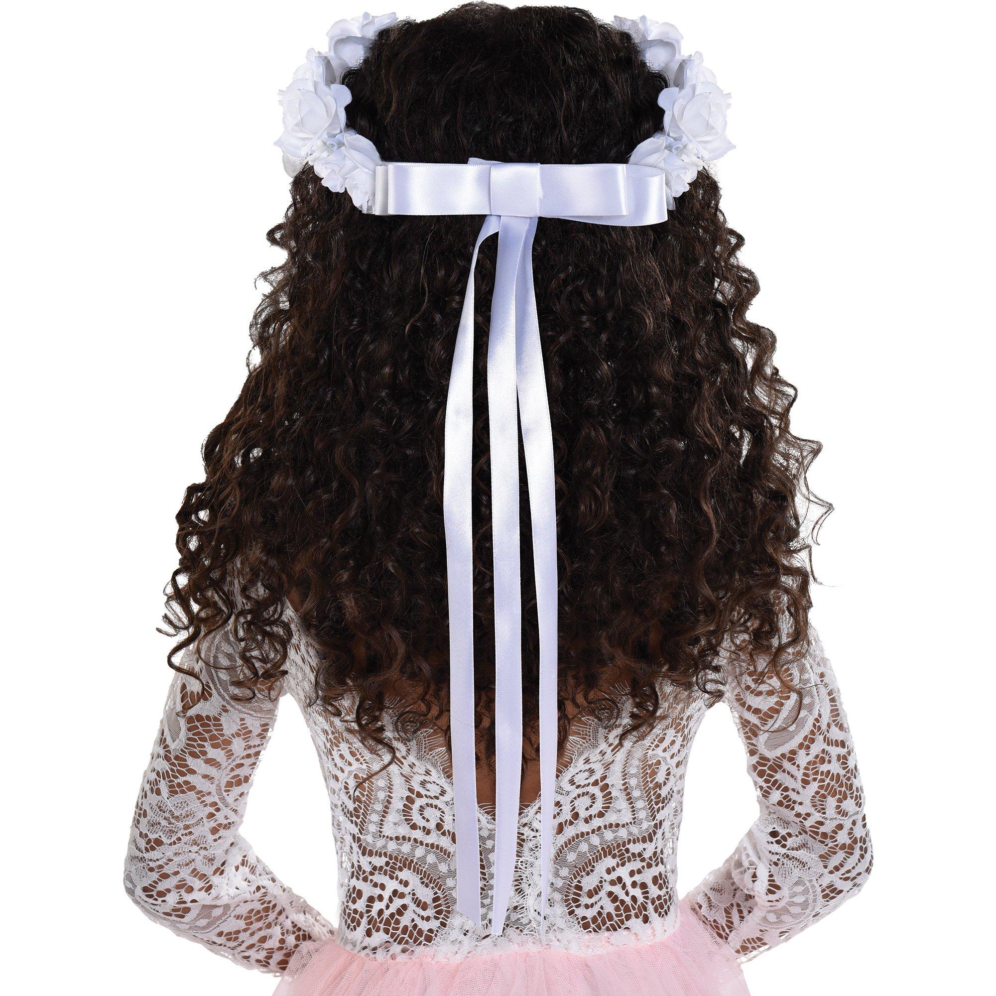 White Flower Girl Head Wreath. 6in - Image 3