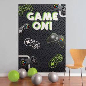 Game On! Level Up Photo Backdrop. 4.6ft x 6.6ft. 4pc