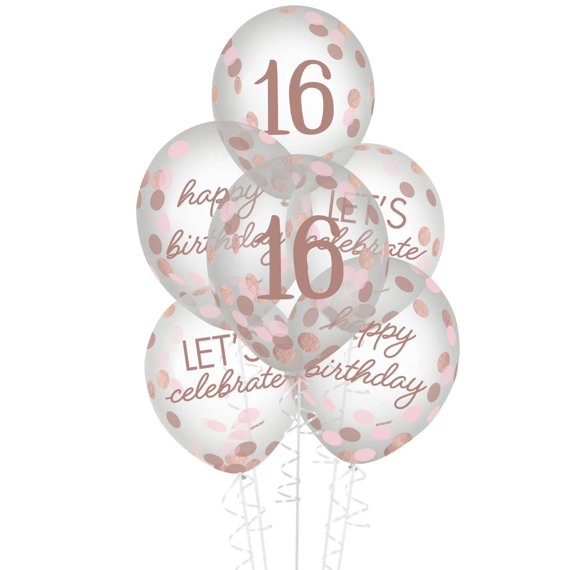Rose Gold Sweet Sixteen Latex & Confetti Balloons. 12in. 6ct